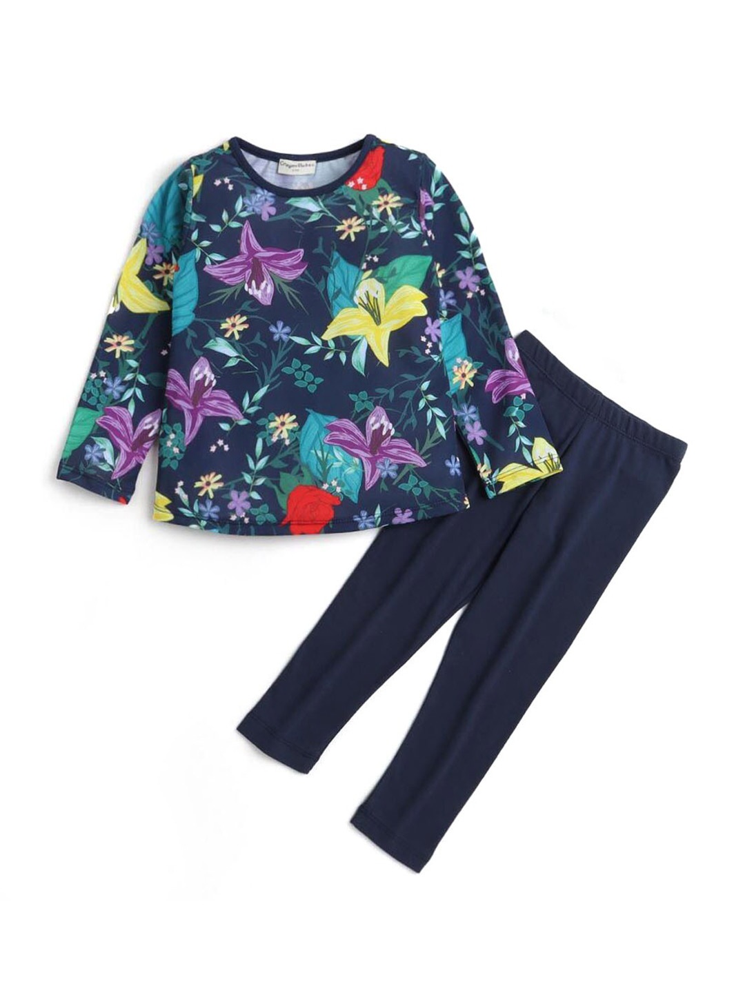 

Hopscotch Girls Navy Blue Printed Top with Leggings