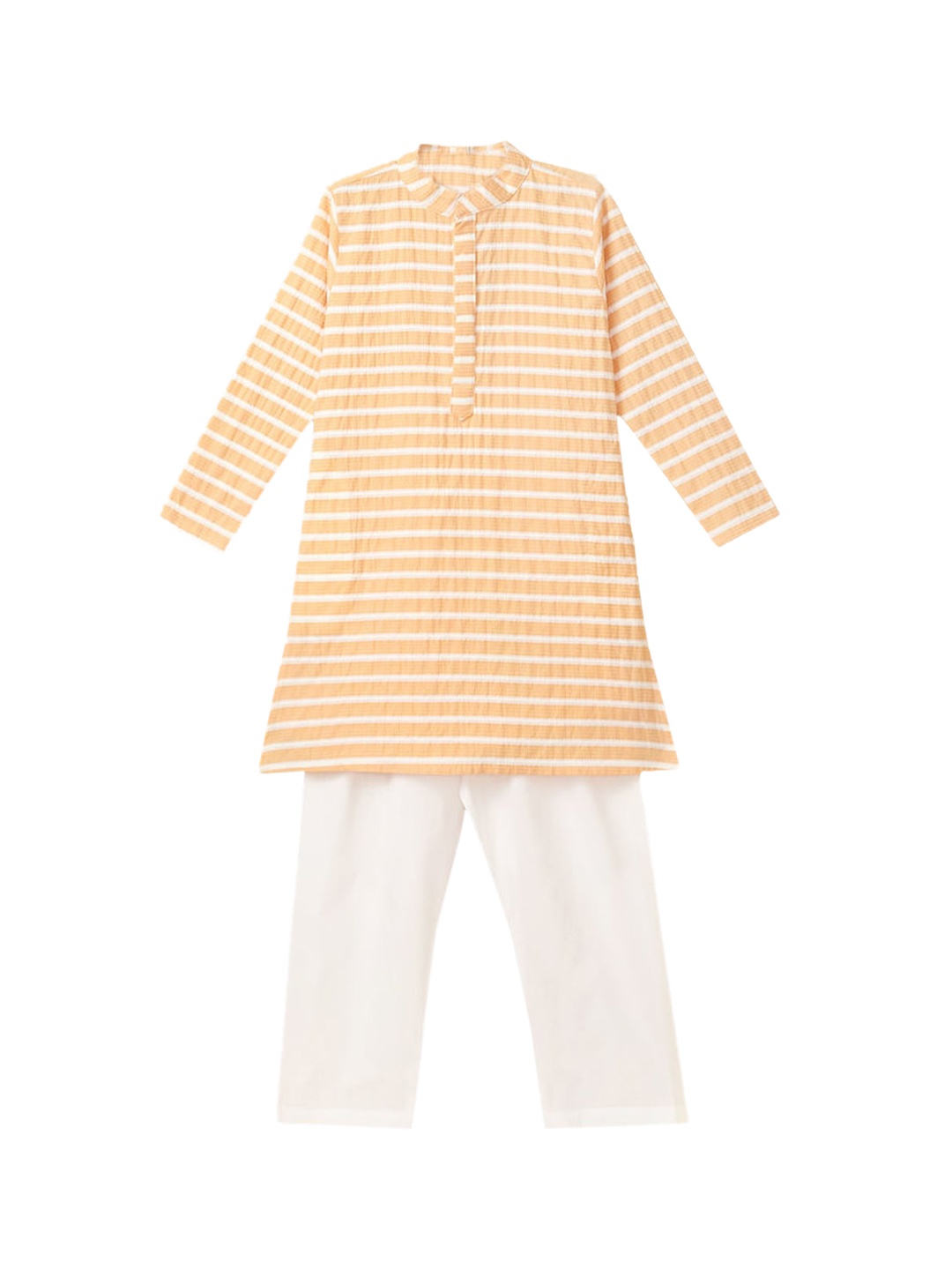 

Hopscotch Boys Orange Printed Pure Cotton Kurta With Pyjamas