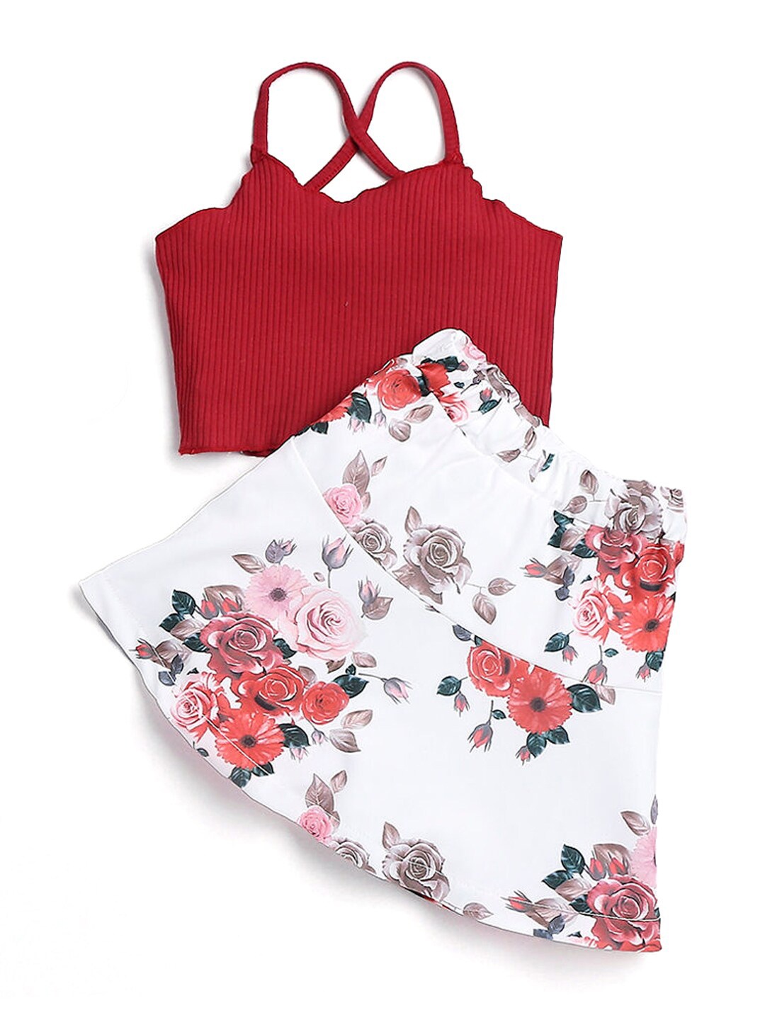 

Hopscotch Girls Red & White Floral Top with Skirt