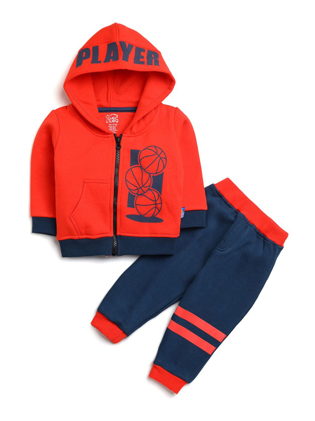 

Hopscotch Boys Orange & Blue Printed Cotton T-shirt with Trousers
