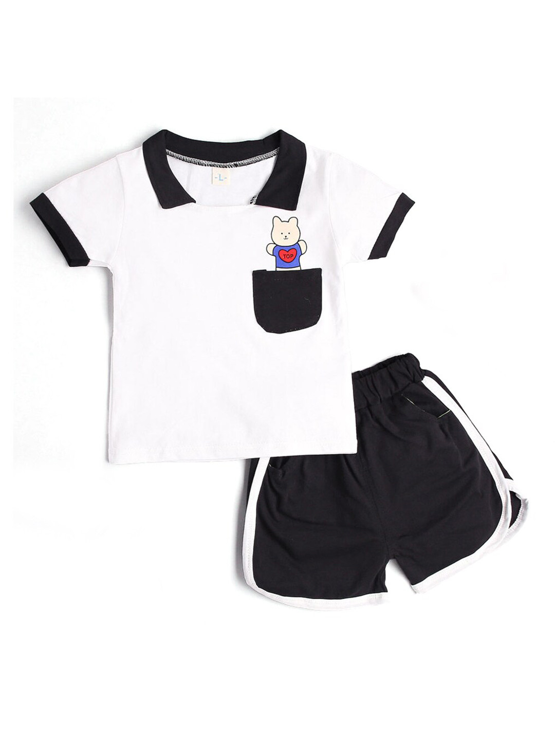 

Hopscotch Boys Black & White Printed T-shirt with Shorts