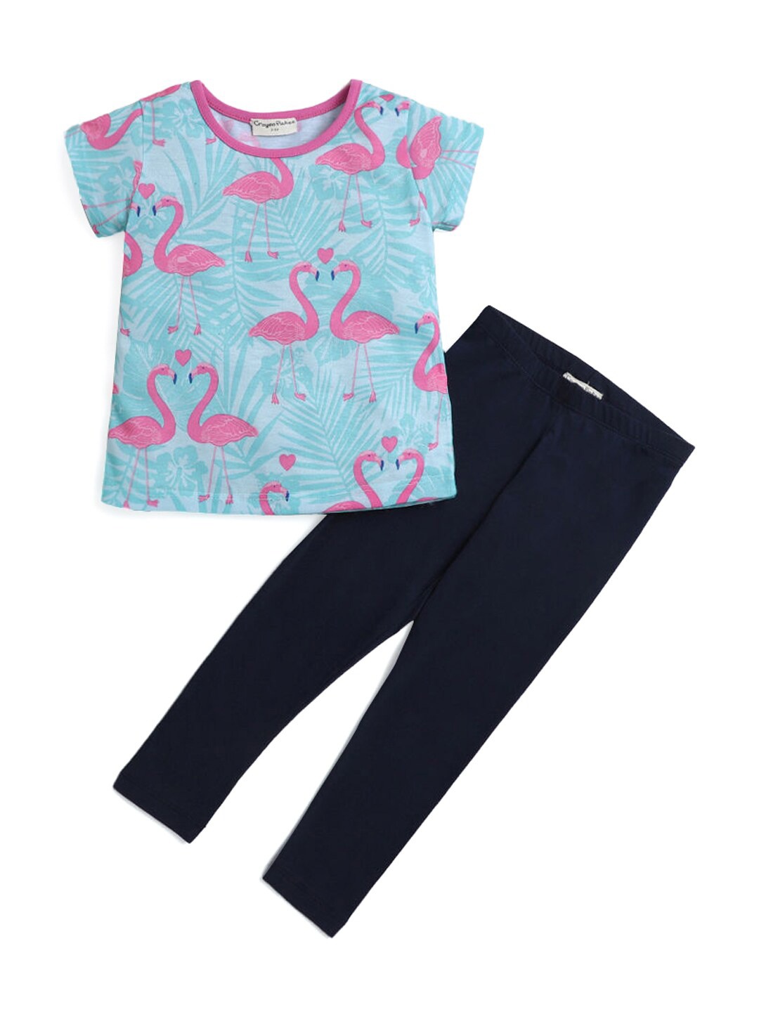

Hopscotch Girls Sea Green & Navy Blue Printed Top with Leggings