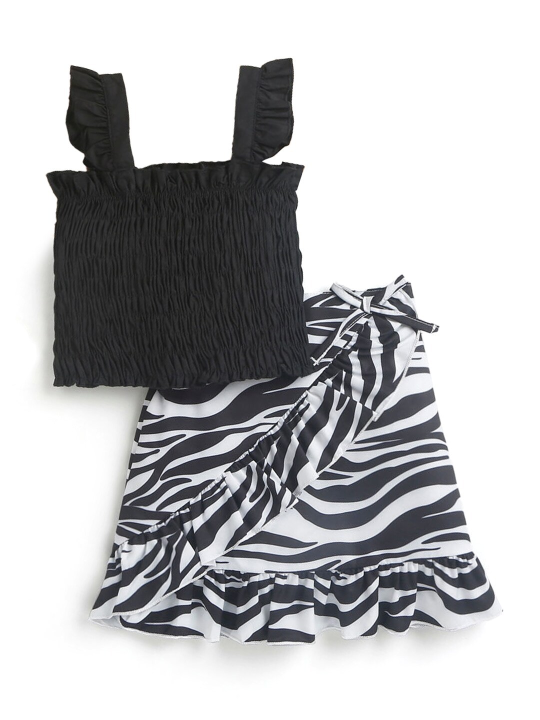 

Hopscotch Girls Black & White Printed Pure Cotton Top with Skirt