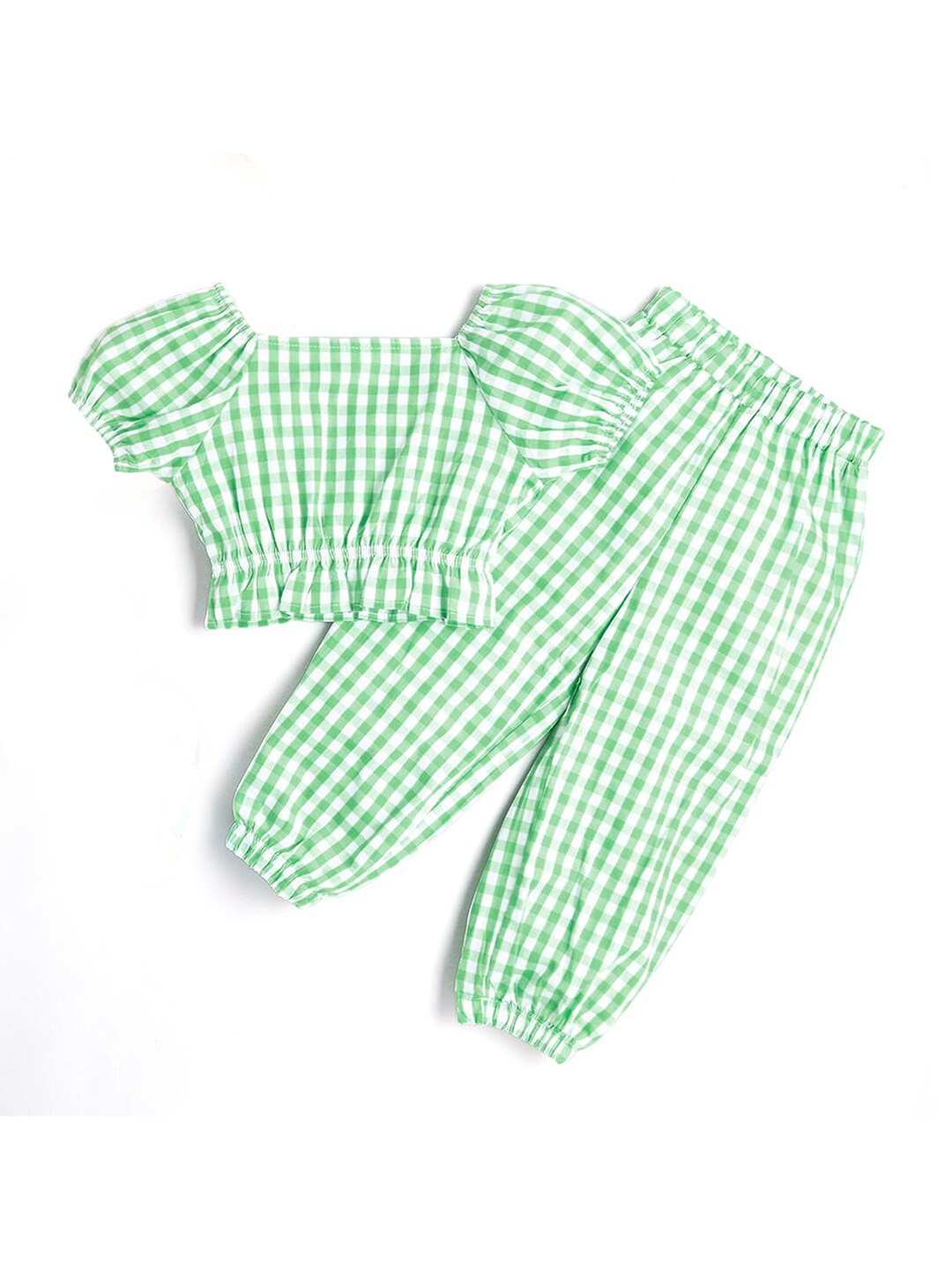 

Hopscotch Girls Green Checked Cotton Top with Trousers