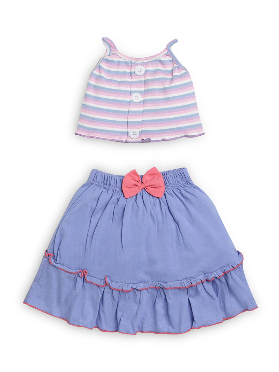 

Hopscotch Girls Purple Striped Cotton Top with Skirt