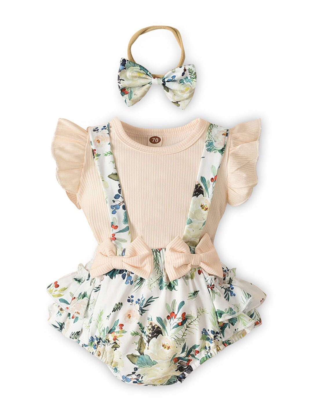 

Hopscotch Girls Beige Top with Skirt
