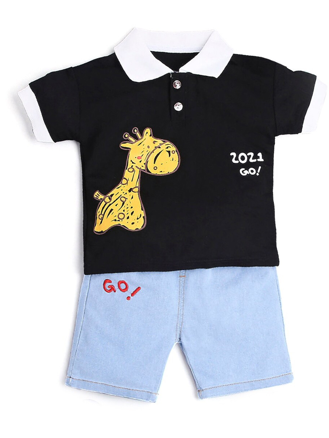 

Hopscotch Boys Black & Blue Pure Cotton Printed T-shirt with Shorts