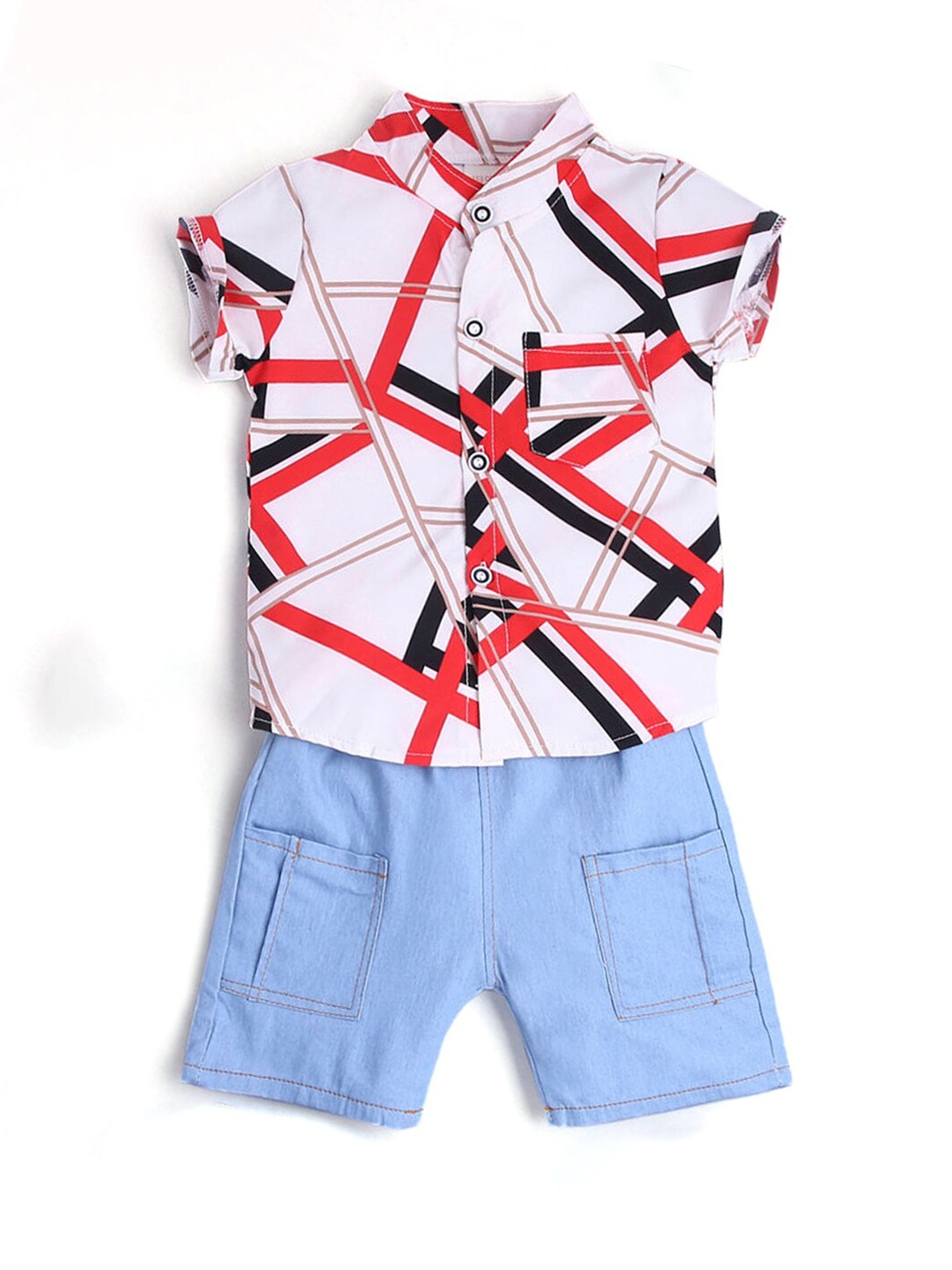

Hopscotch Boys Red & Blue Printed Shirt with Shorts
