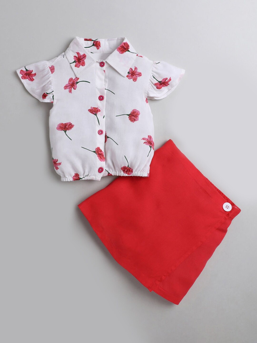 

Hopscotch Girls White Printed Top with Skirt