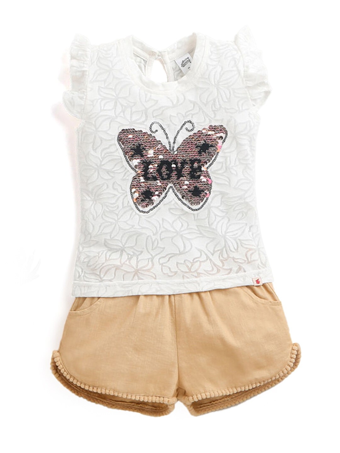 

Hopscotch Girls Khaki & White Printed T-shirt with Shorts