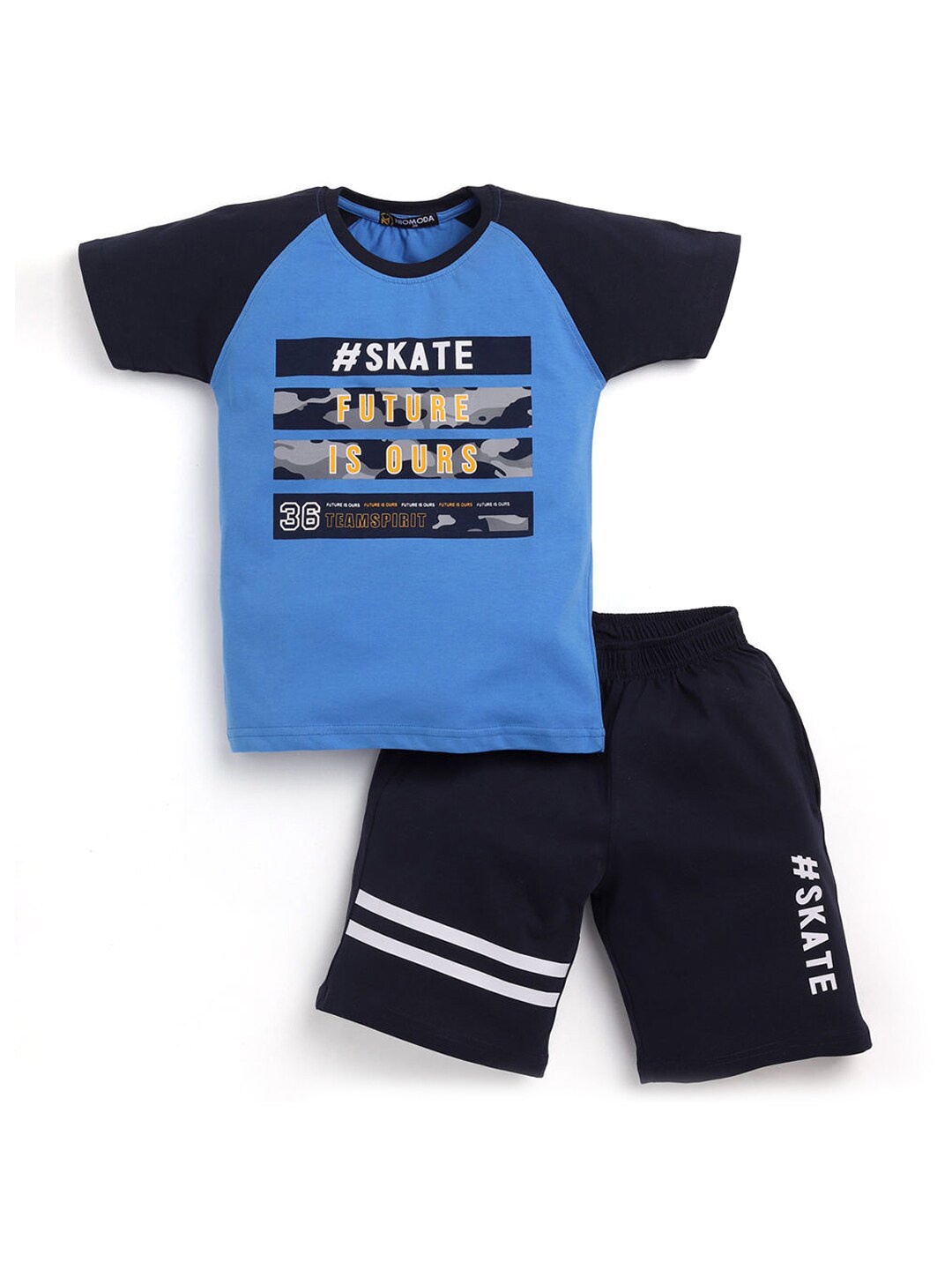 

Hopscotch Boys Blue Printed T-shirt with Shorts