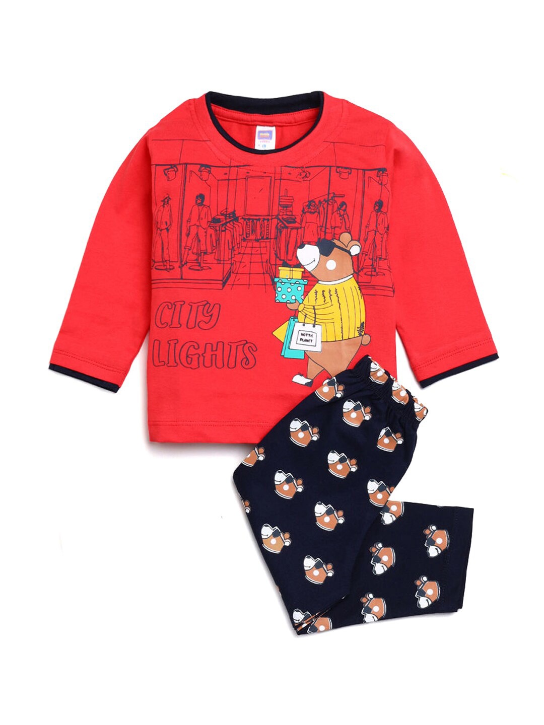 

Hopscotch Boys Red Printed Top with Trousers