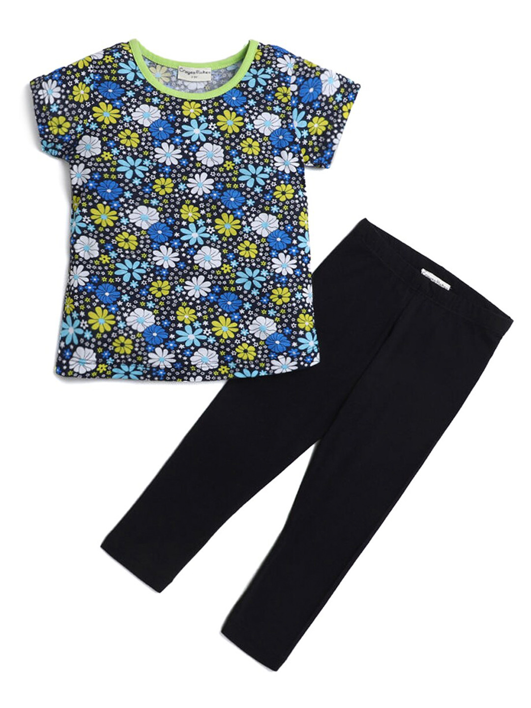 

Hopscotch Girls Blue & Black Pure Cotton Printed Top with Leggings