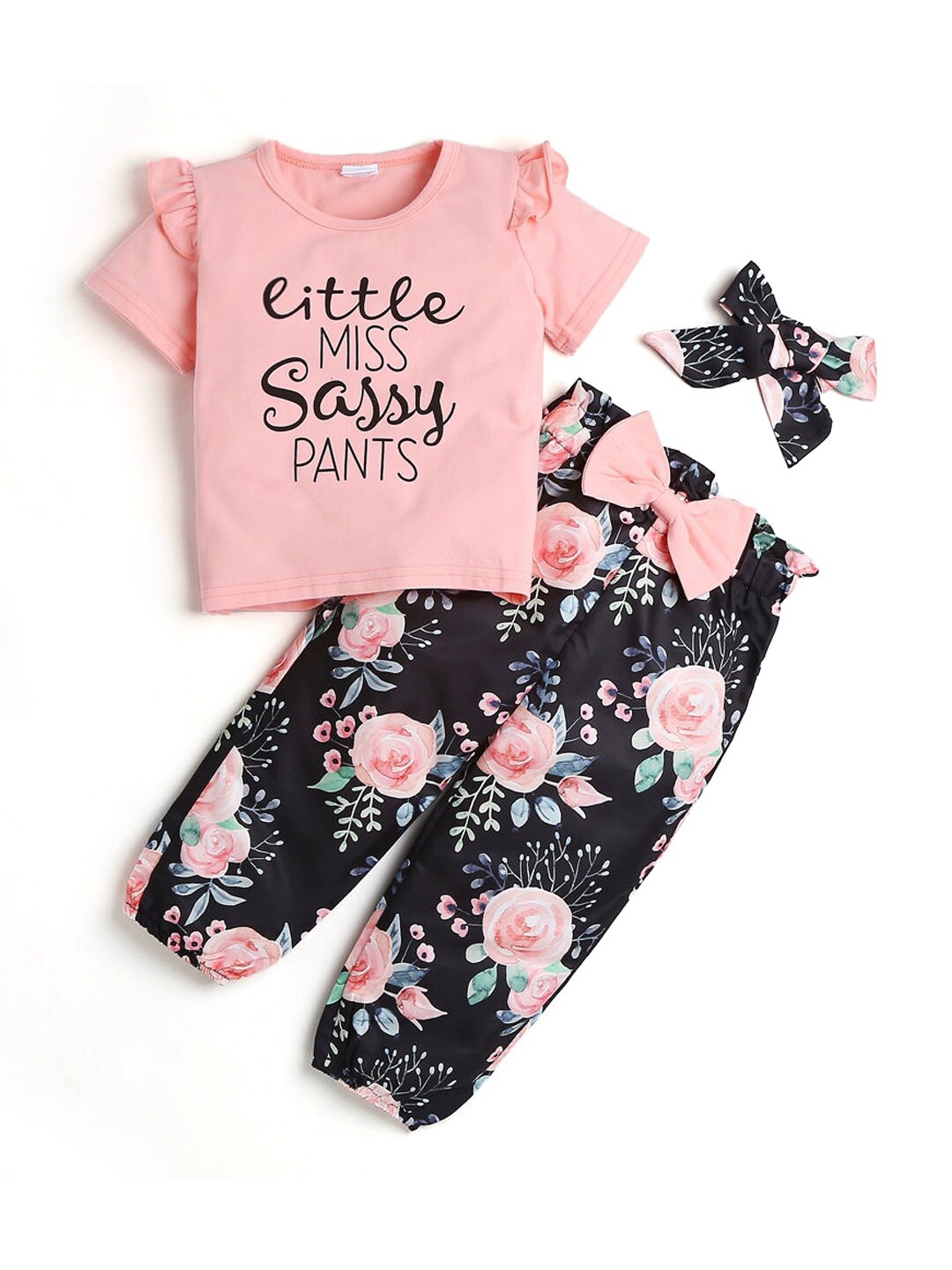 

Hopscotch Girls Pink & Black Printed Top with Trousers