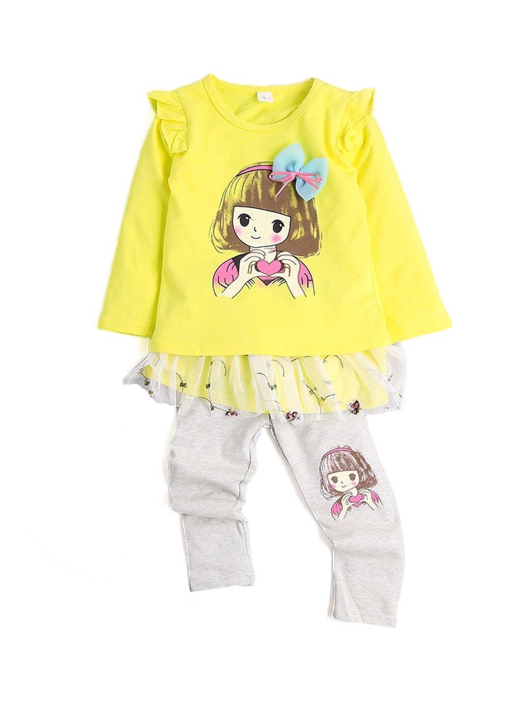 

Hopscotch Girls Yellow Printed Top with Leggings