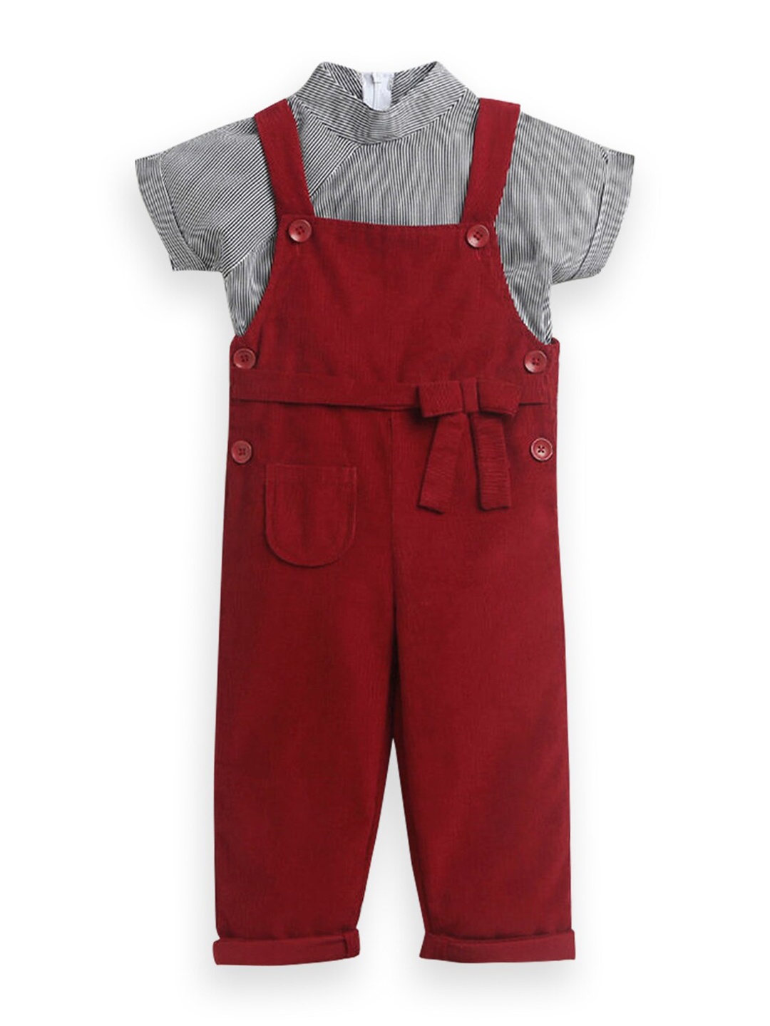 

Hopscotch Girls Grey & Maroon Striped Cotton Top with Trousers