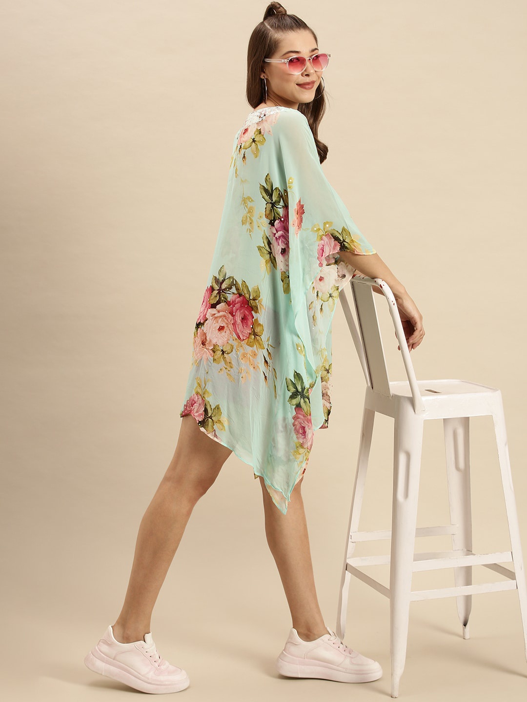 

Sanwara Blue Floral Georgette A-Line Dress