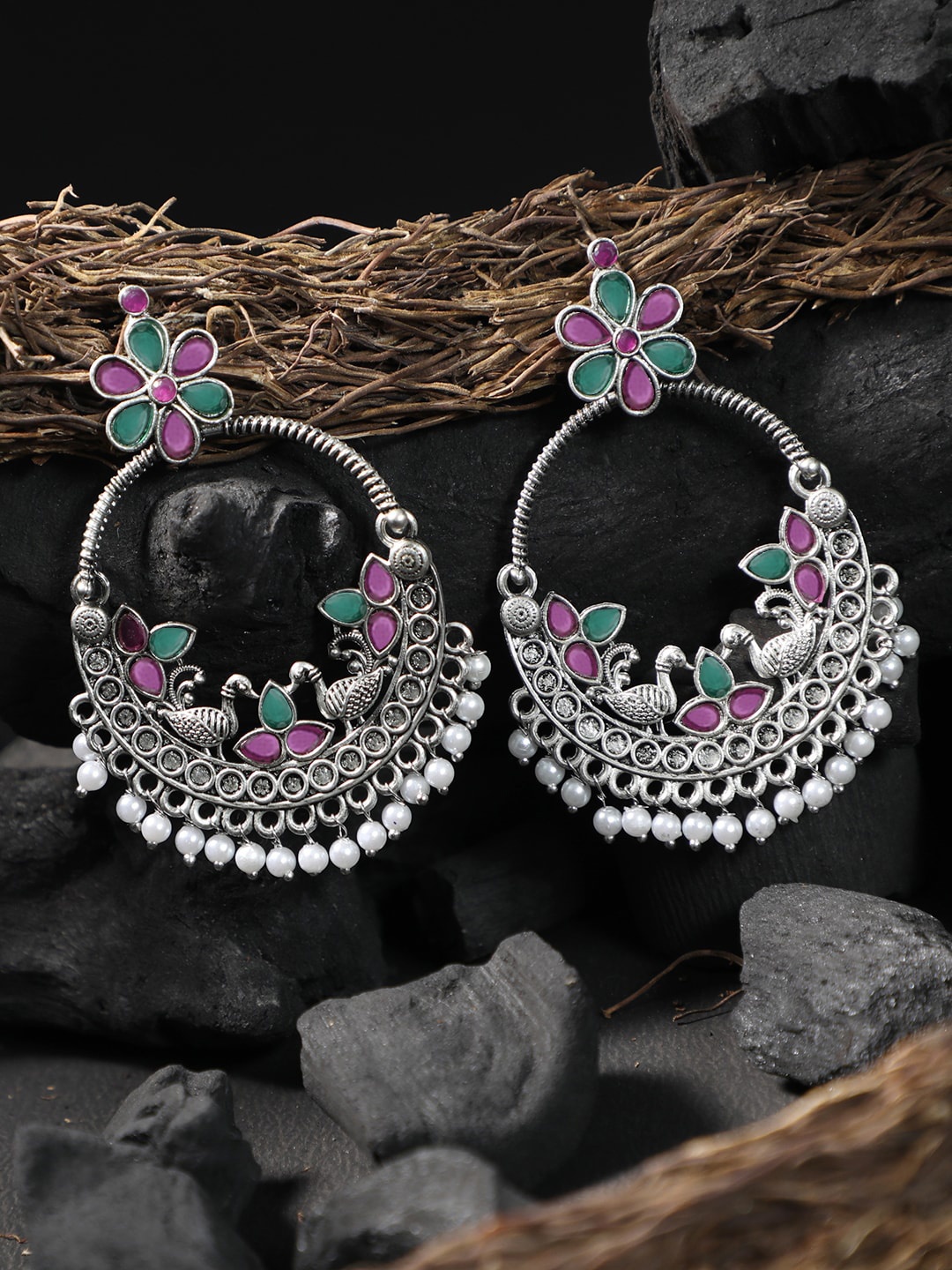 

Adwitiya Collection Silver-Toned Circular Chandbalis Earrings