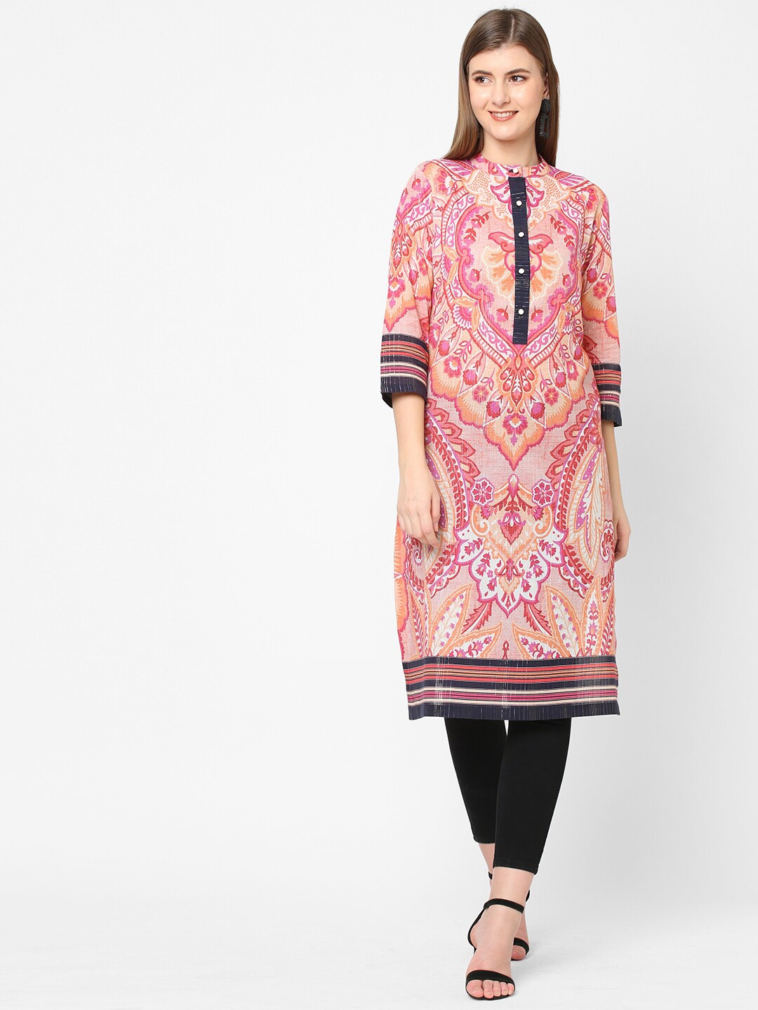 

Cloth Haus India Women Peach-Coloured Ethnic Motifs Printed Modal Kurti