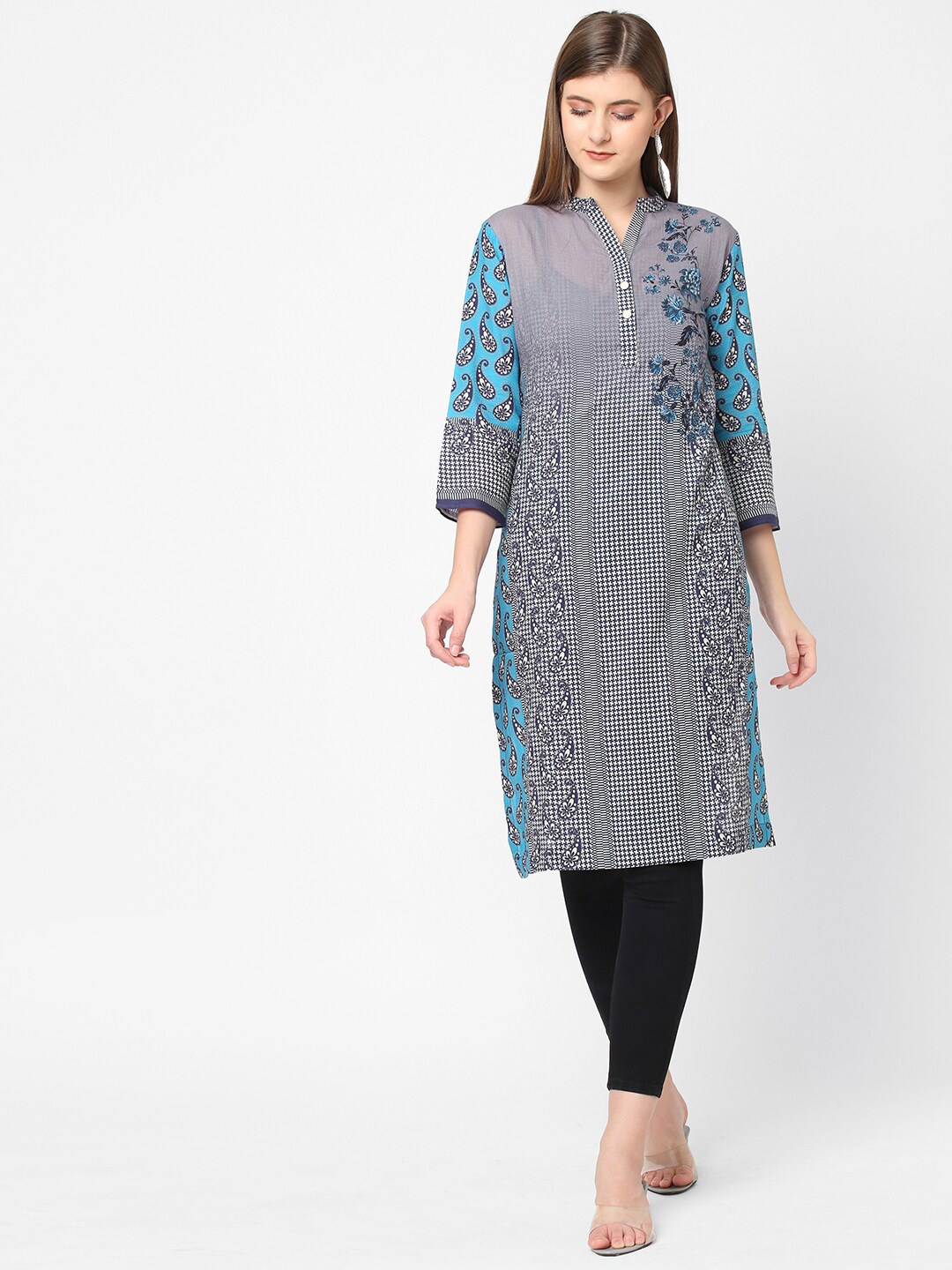 

Cloth Haus India Grey Floral Printed Kurti