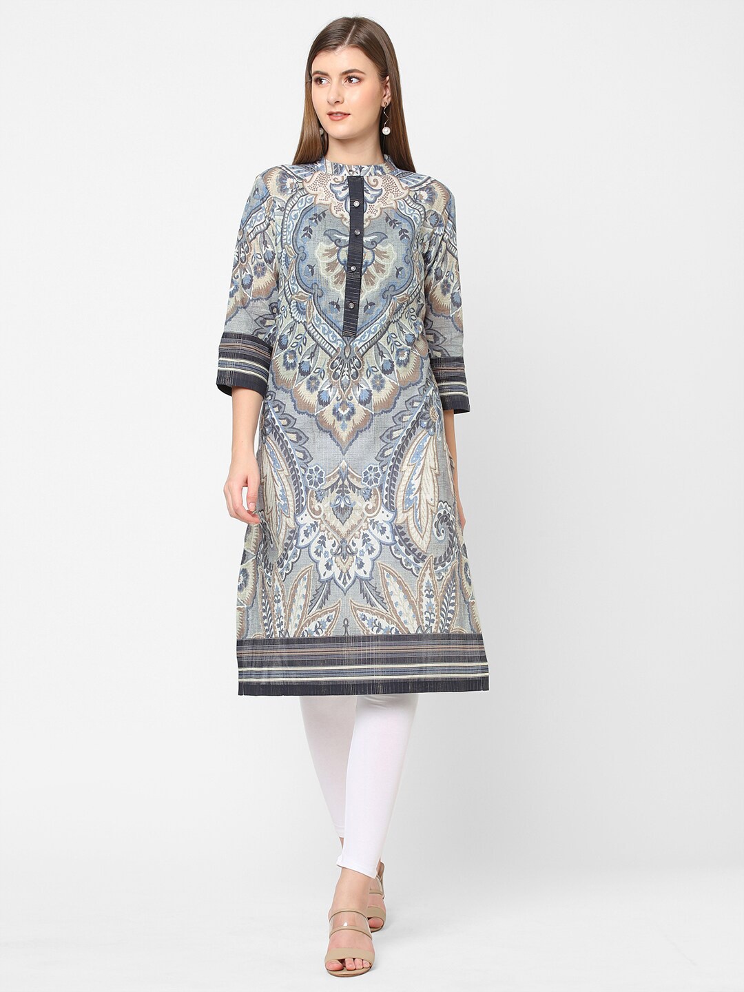 

Cloth Haus India Women Grey Floral Printed Modal Kurti