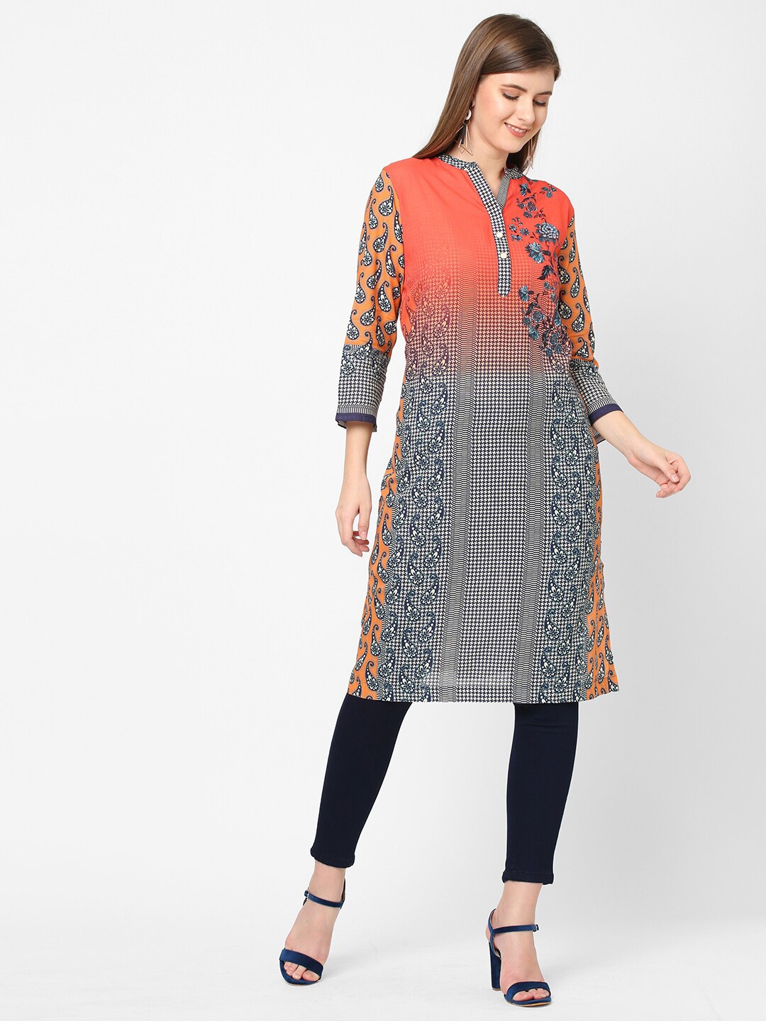 

Cloth Haus India Women Peach-Coloured Floral Printed Kurti