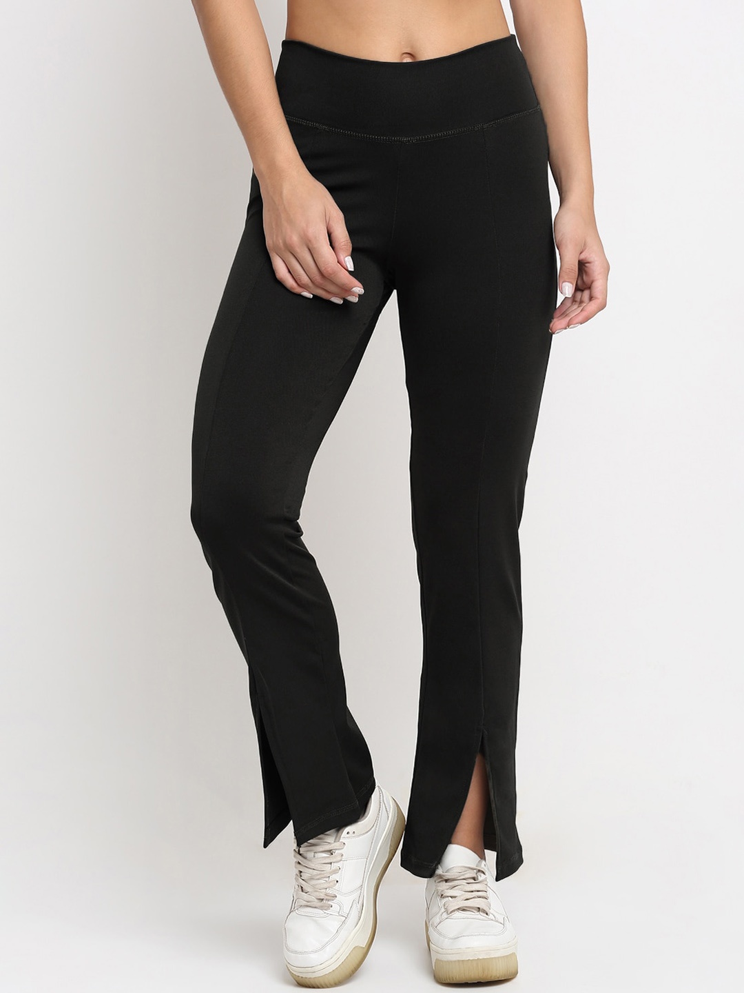 

EVERDION Women Black Relaxed Straight Leg Flared High-Rise Non Iron Trousers