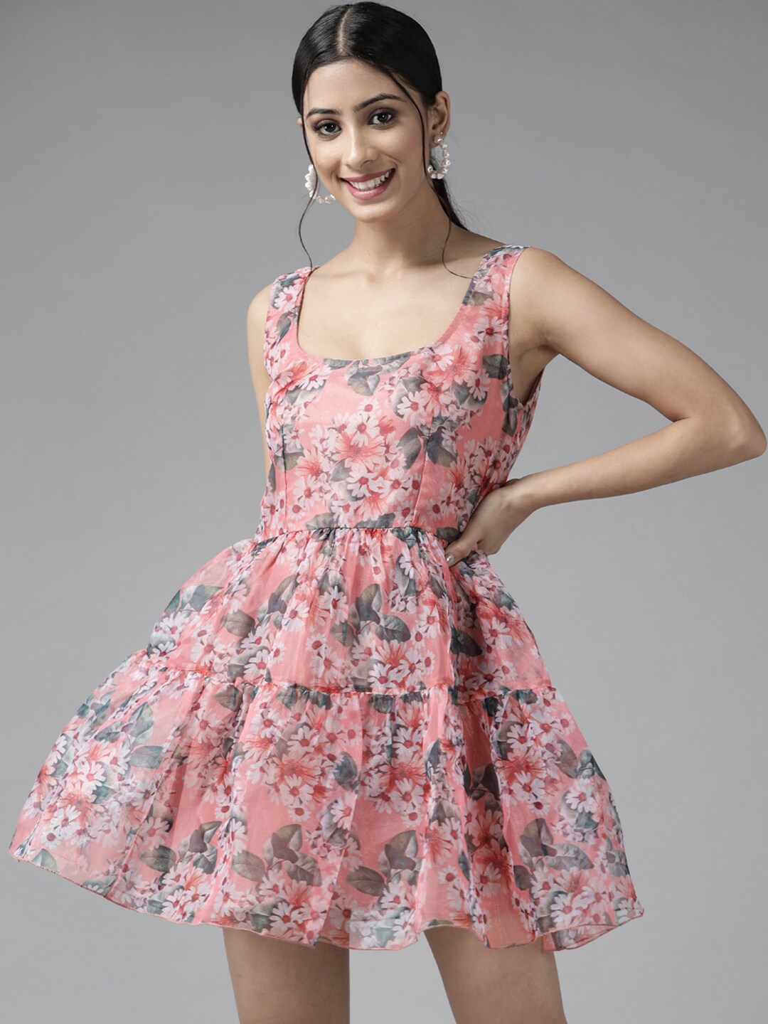 

PANIT Peach-Coloured Floral Mini Dress