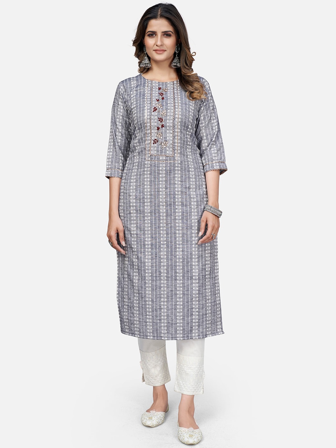 

Vbuyz Women Purple Checked Thread Work Kurta