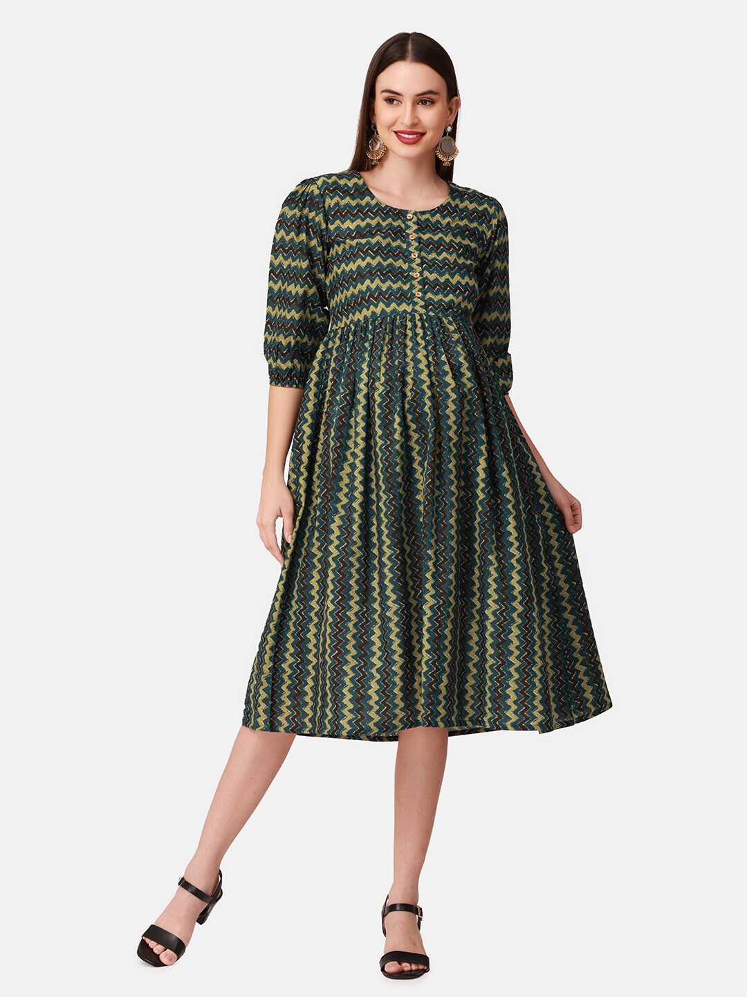 

The Mom Store Green Geometric Print Maternity Dress