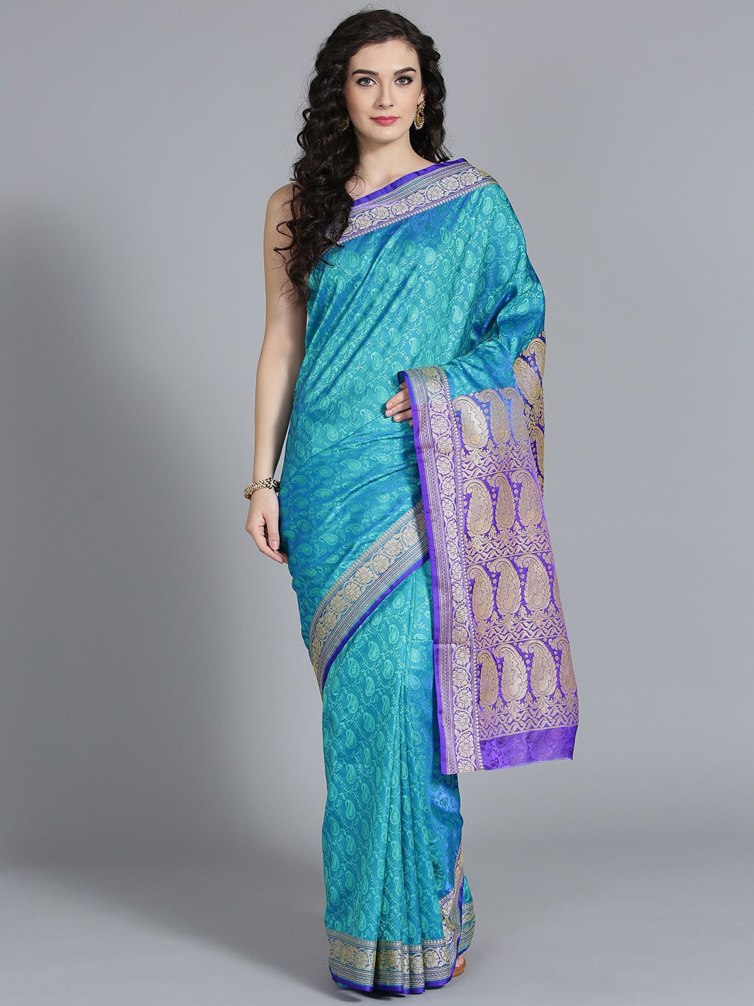 

Chhabra 555 Blue & Purple Woven Design Zari Art Silk Banarasi Saree