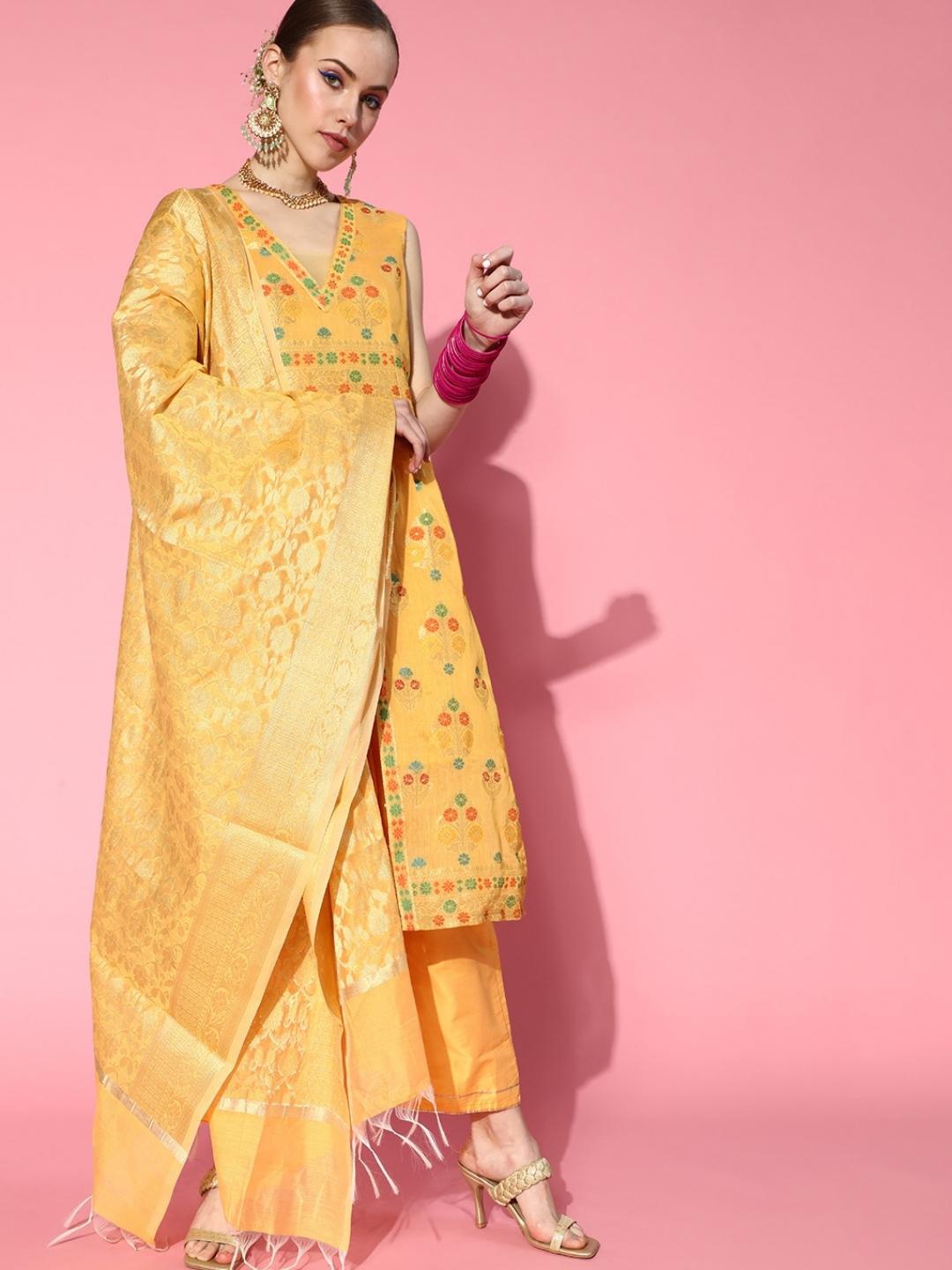 

Chhabra 555 Yellow & Green Unstitched Dress Material