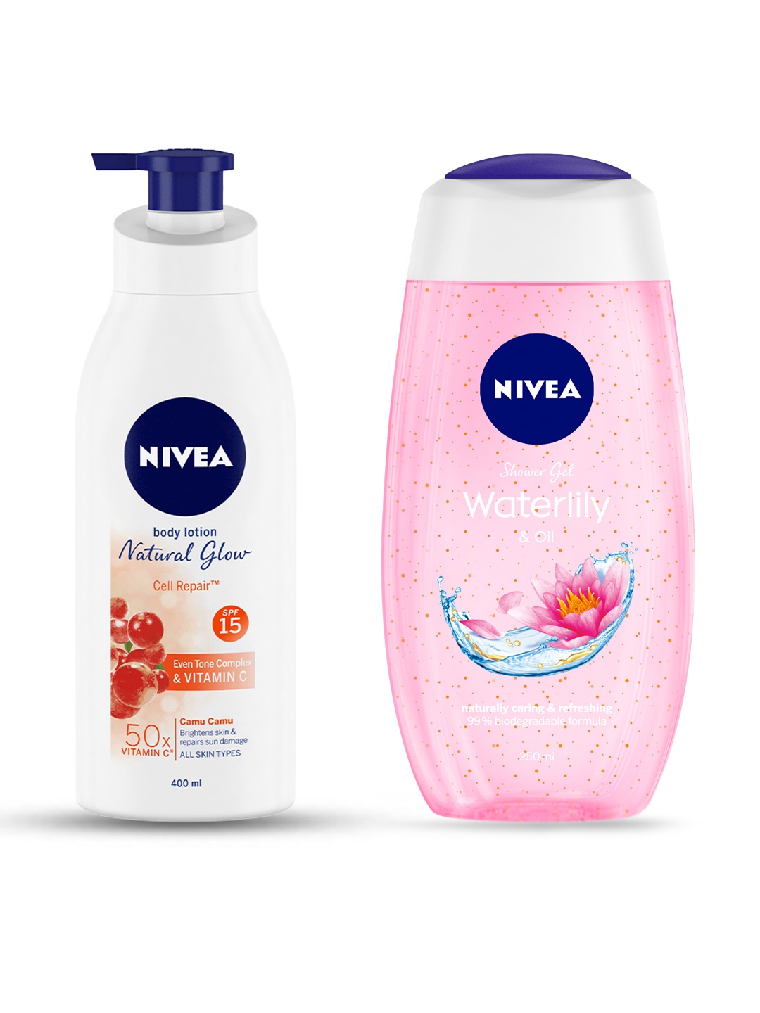 

Nivea Summer Glow Combo - Body Lotion 400ml + Shower Gel 250ml, White