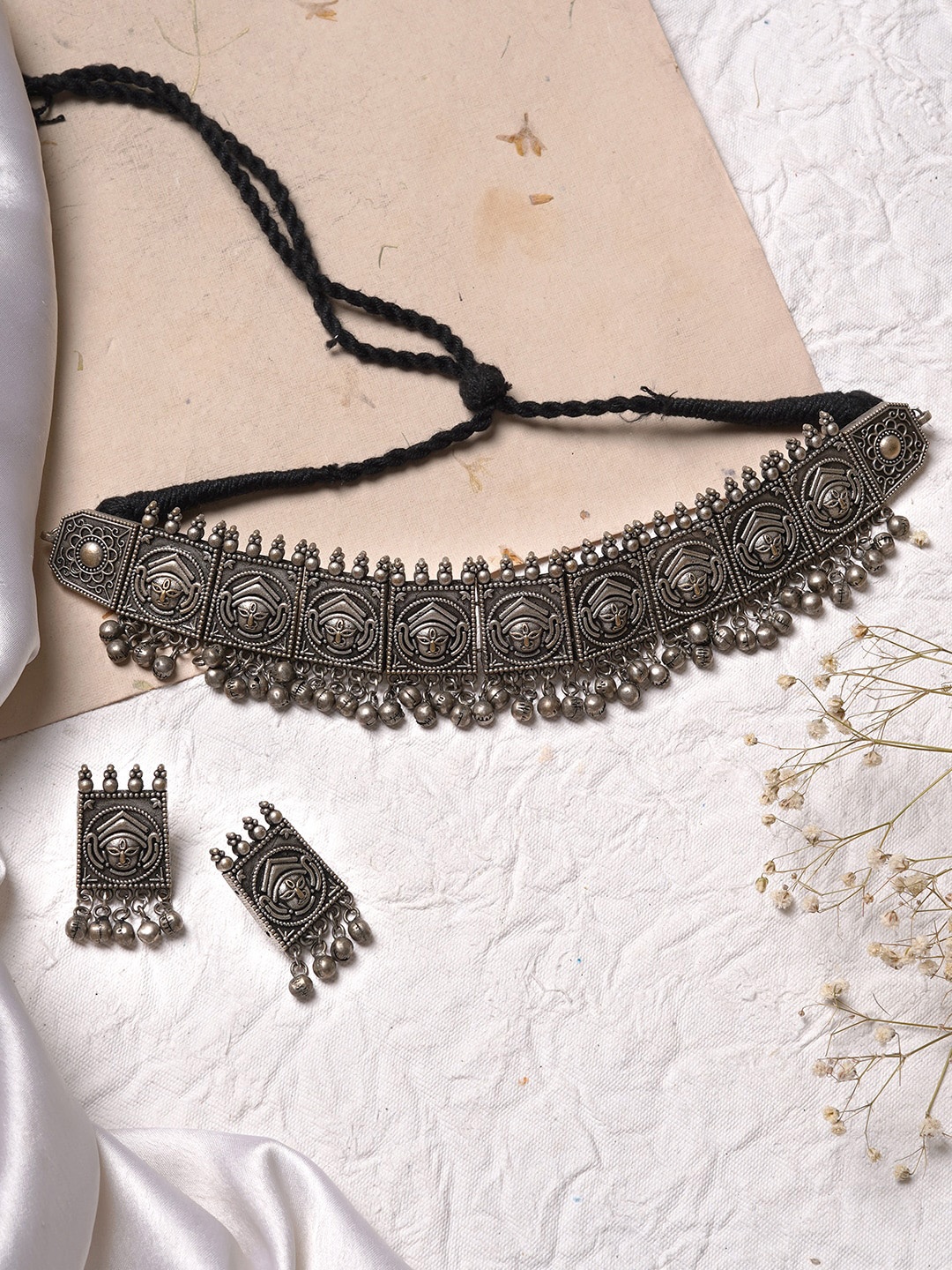 

TEEJH Women Oxidized Silver-Toned Jewellery Set