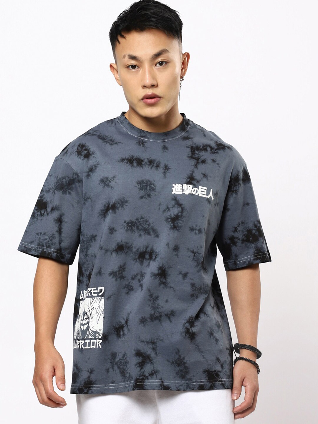 

Bewakoof Men Grey Printed Loose T-shirt