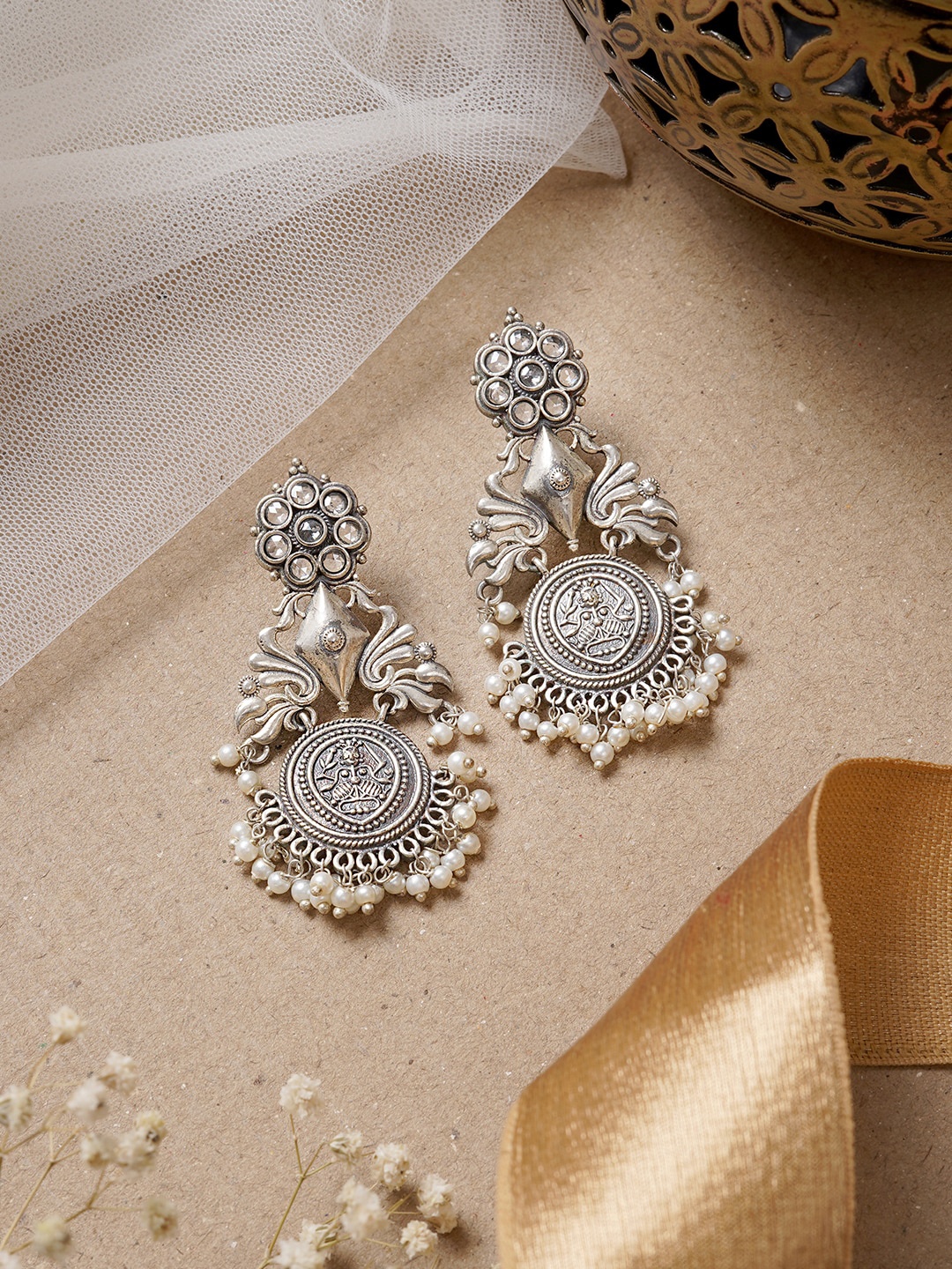 

TEEJH Silver-Toned Contemporary Drop Earrings
