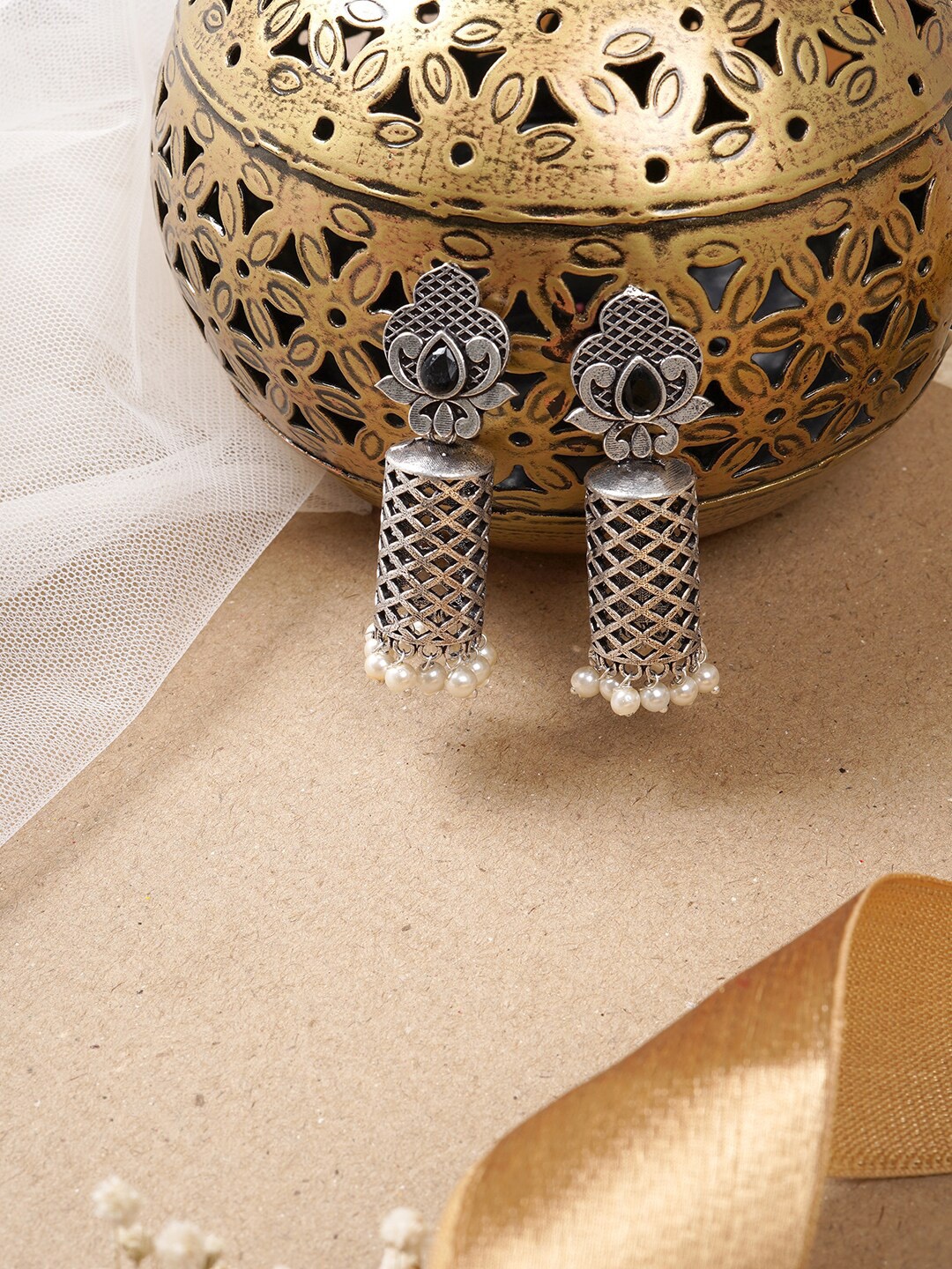 

TEEJH Women Oxidized Silver Contemporary Jhumkas Earring