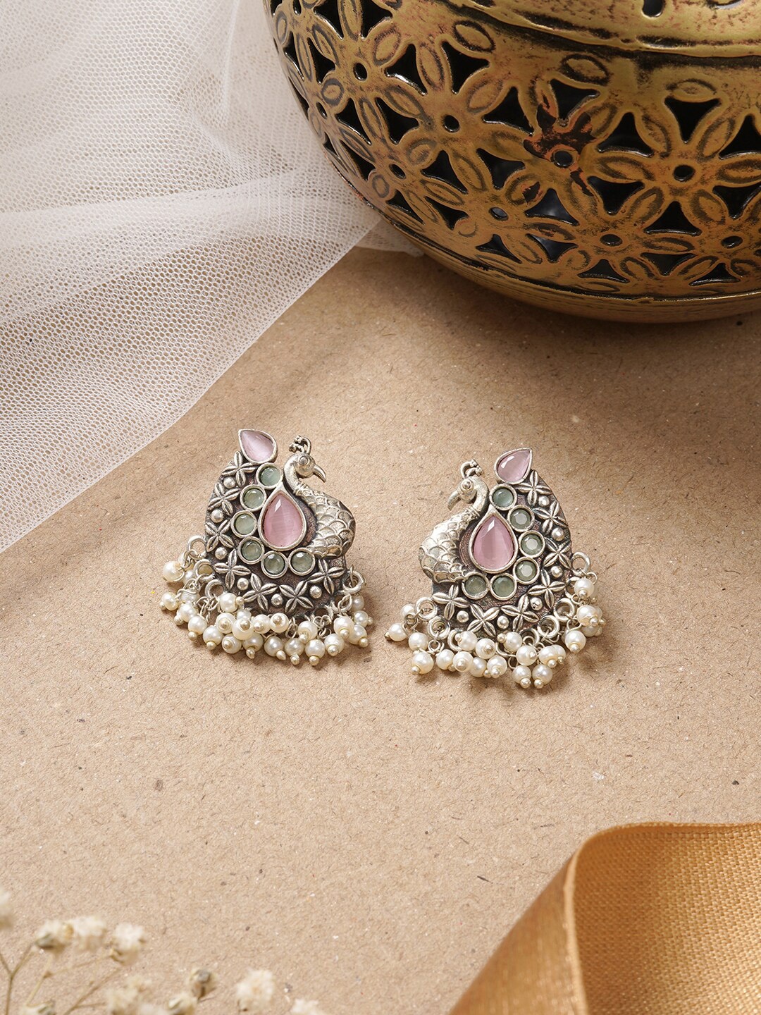 

TEEJH Silver-Toned Contemporary Studs Earrings