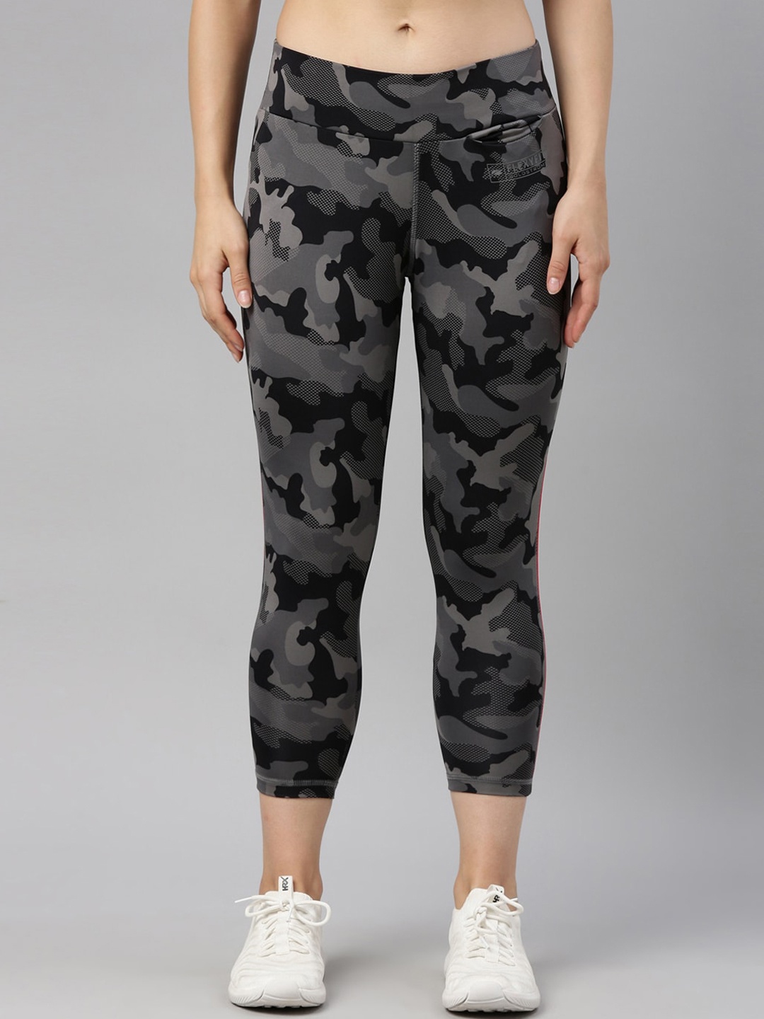 

GOLDSTROMS Women Charcoal Camouflage Printed Above Ankle Length Training Tights