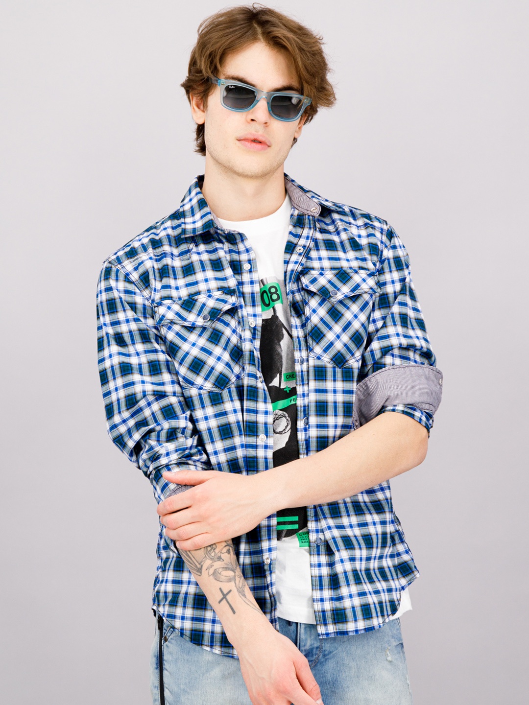 

FREESOUL Men Blue Tartan Checks Checked Casual Shirt