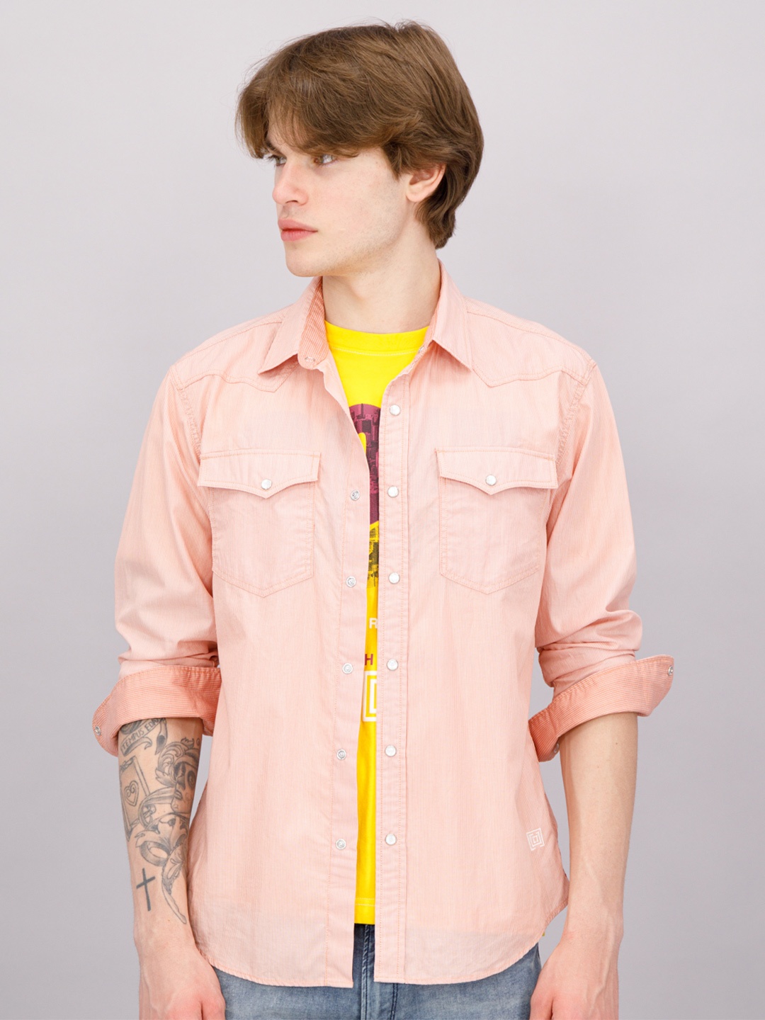 

FREESOUL Men Orange Solid Casual Shirt