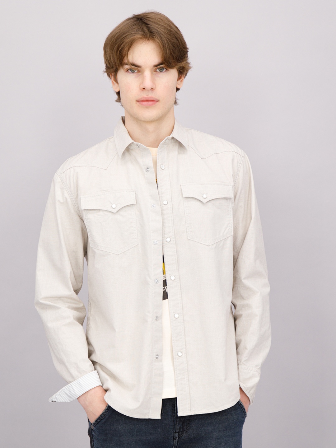 

FREESOUL Men Off White Casual Shirt