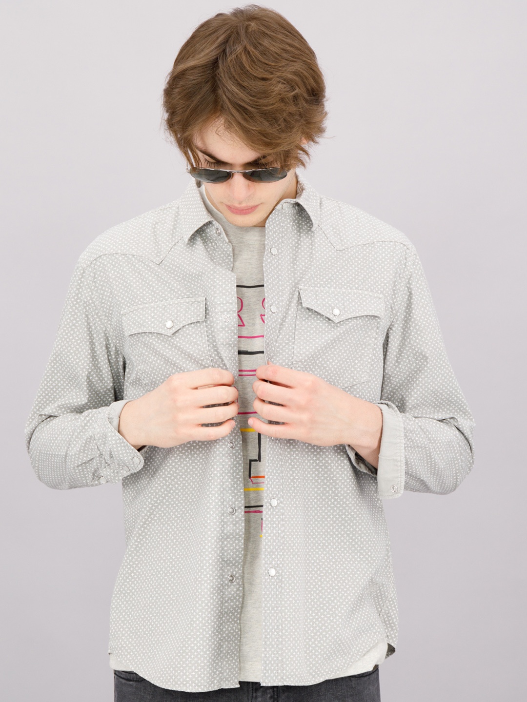 

FREESOUL Men Grey Printed Casual Shirt