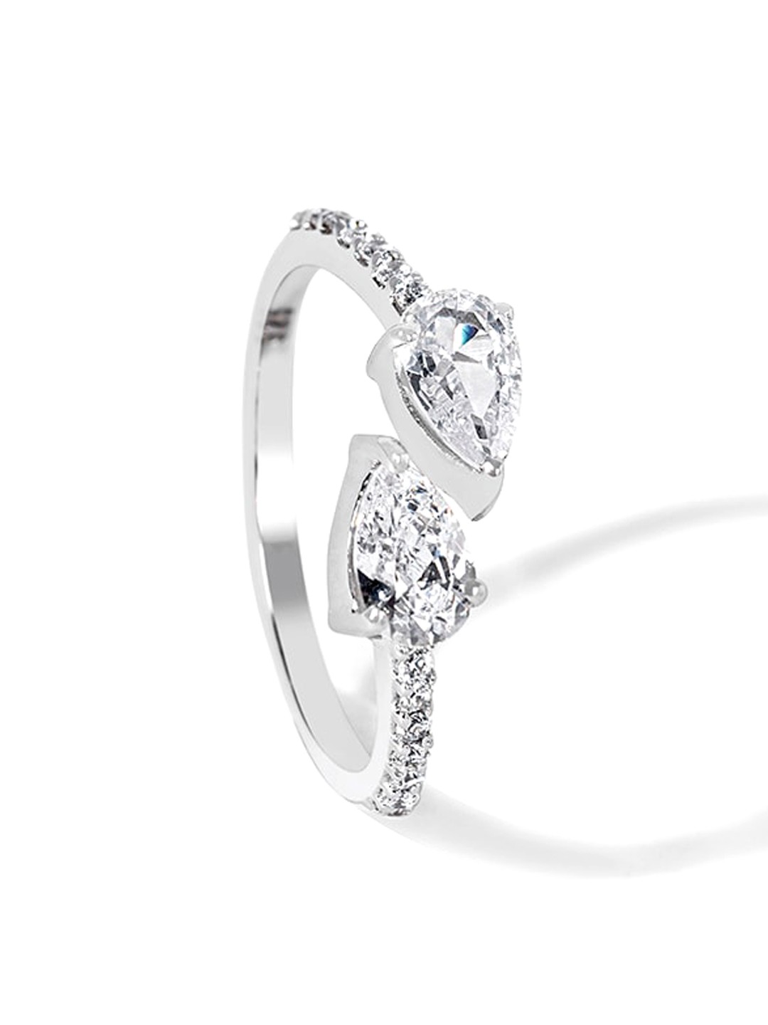 

March by FableStreet 925 Sterling Silver Rhodium-Plated Pear CZ-Studded Finger Ring