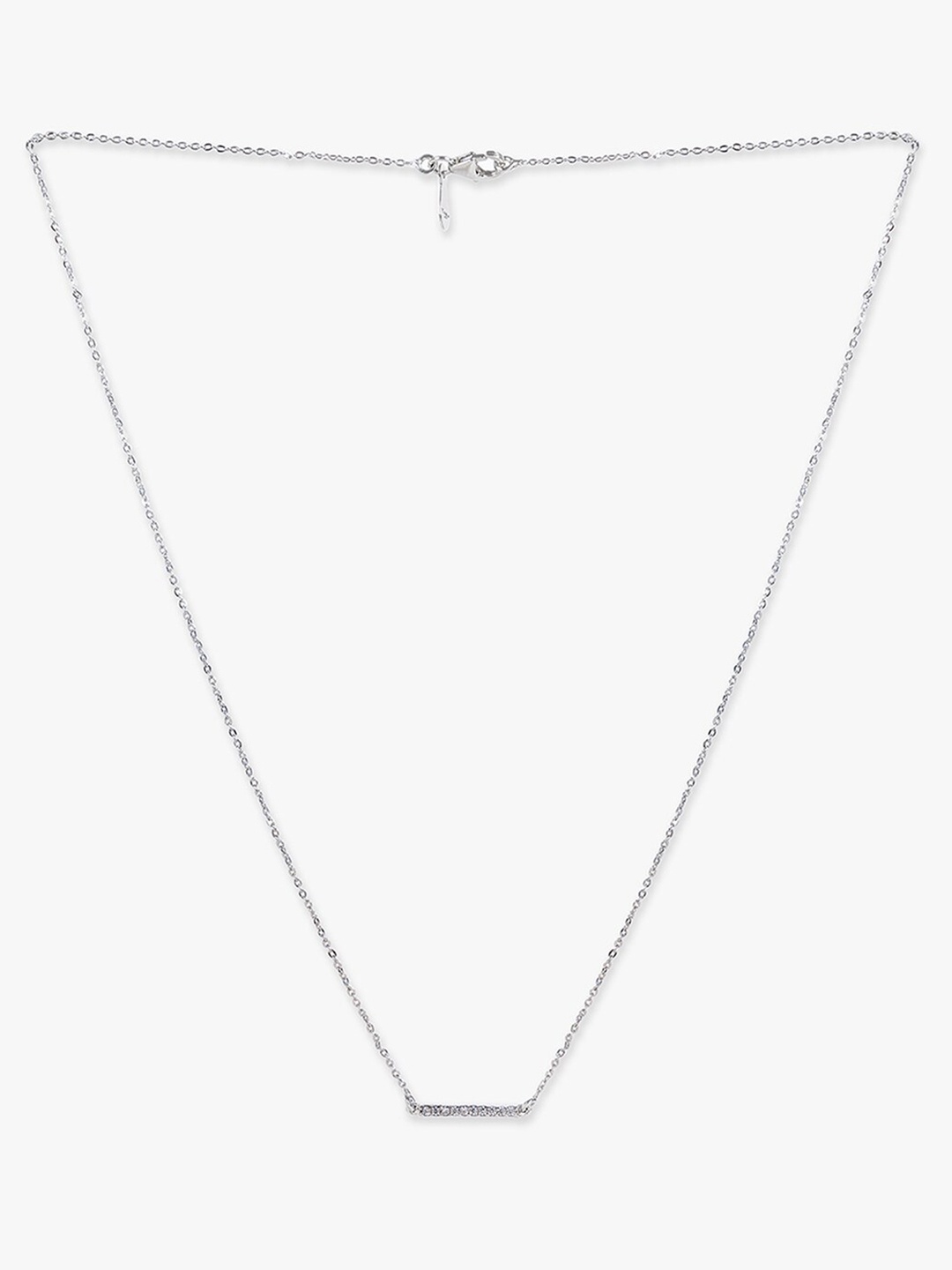 

March by FableStreet 925 Sterling Silver Rhodium-Plated CZ Studded Bar Necklace