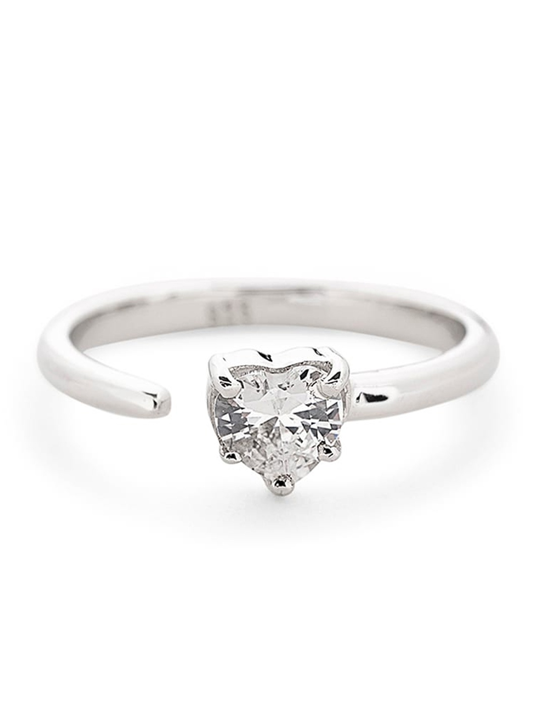 

March by FableStreet 925 Sterling Silver Rhodium-Plated Minimal Heart Zircon Ring