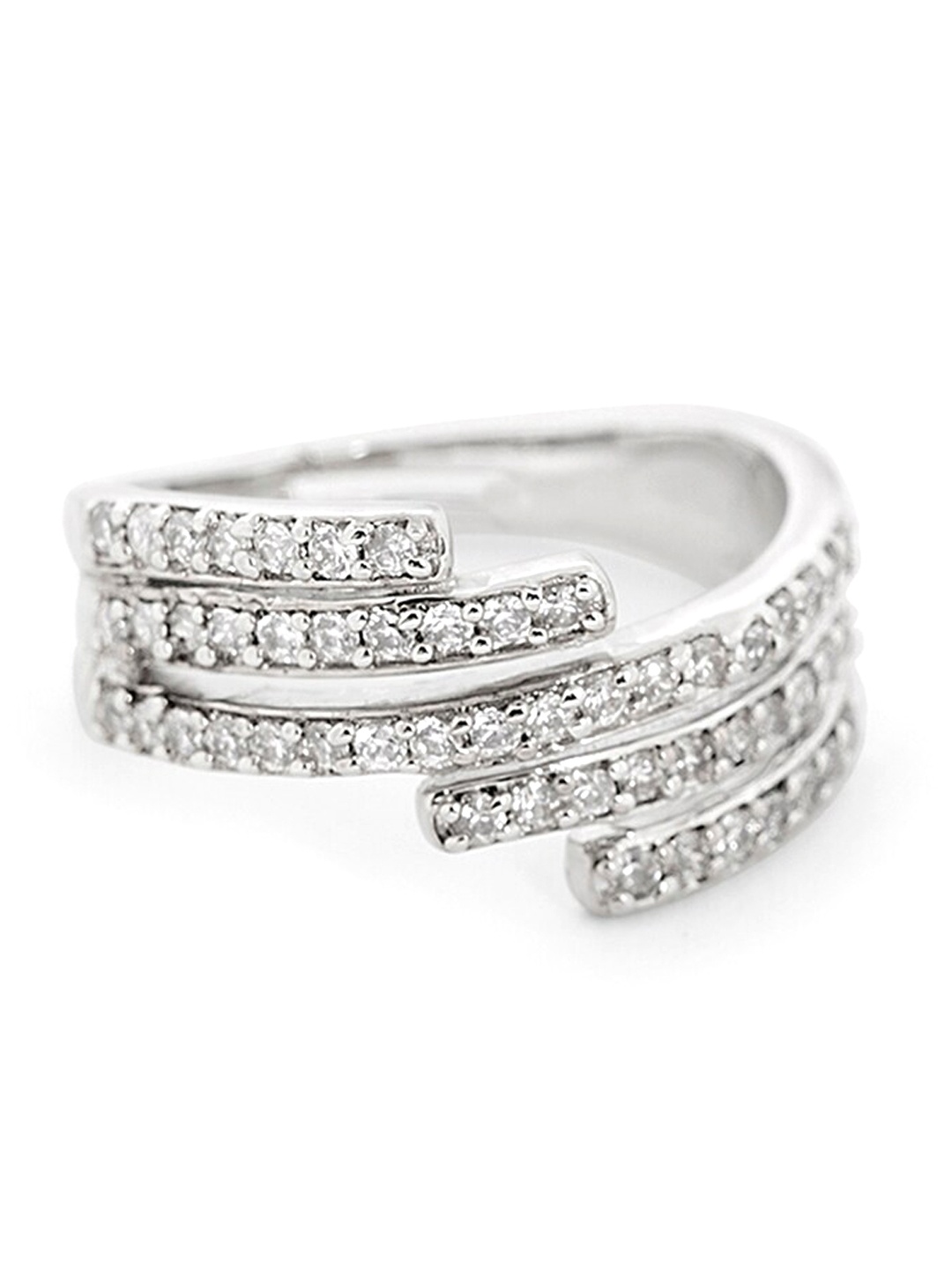 

March by FableStreet Rhodium-Plated 925 Sterling Silver Rows Of Zircon Band Ring