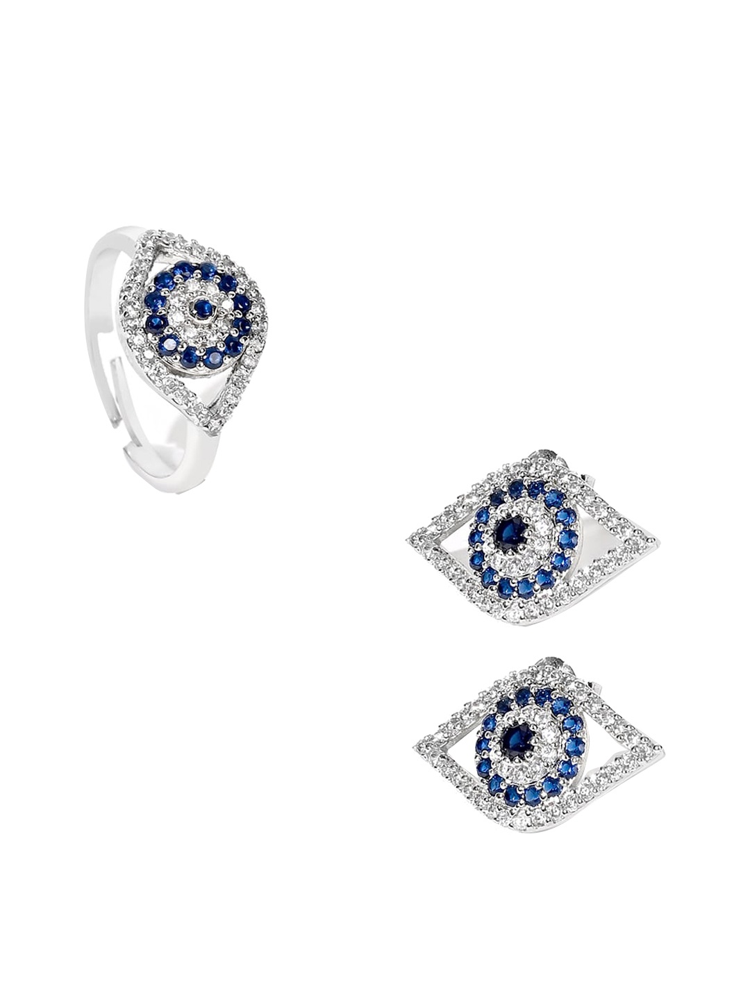 

March by FableStreet Rhodium-Plated 925 Sterling Silver Blue Evil Eye Jewellery Set