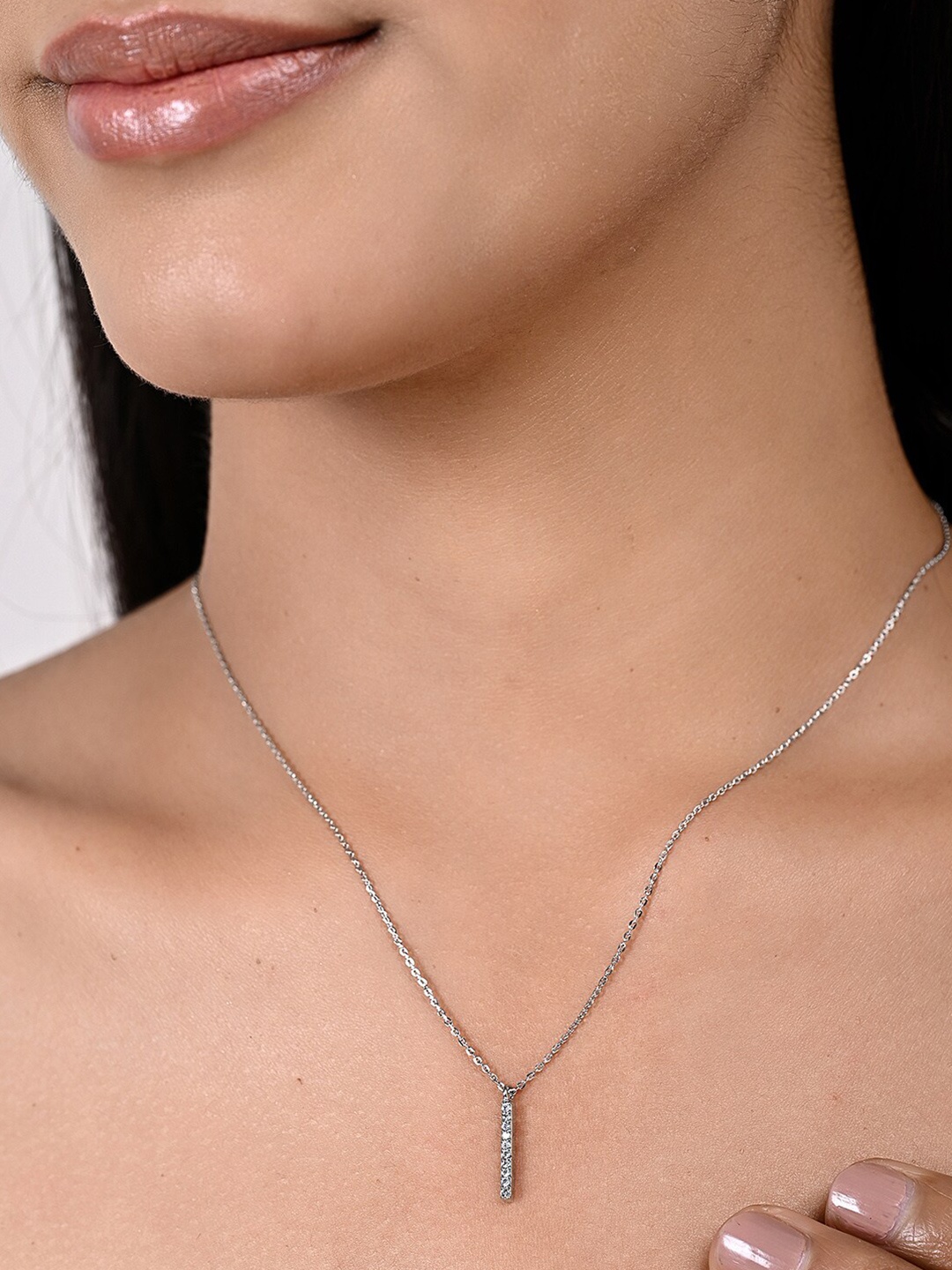 

March by FableStreet Rhodium-Plated 925 Sterling Silver Dangling Bar Necklace