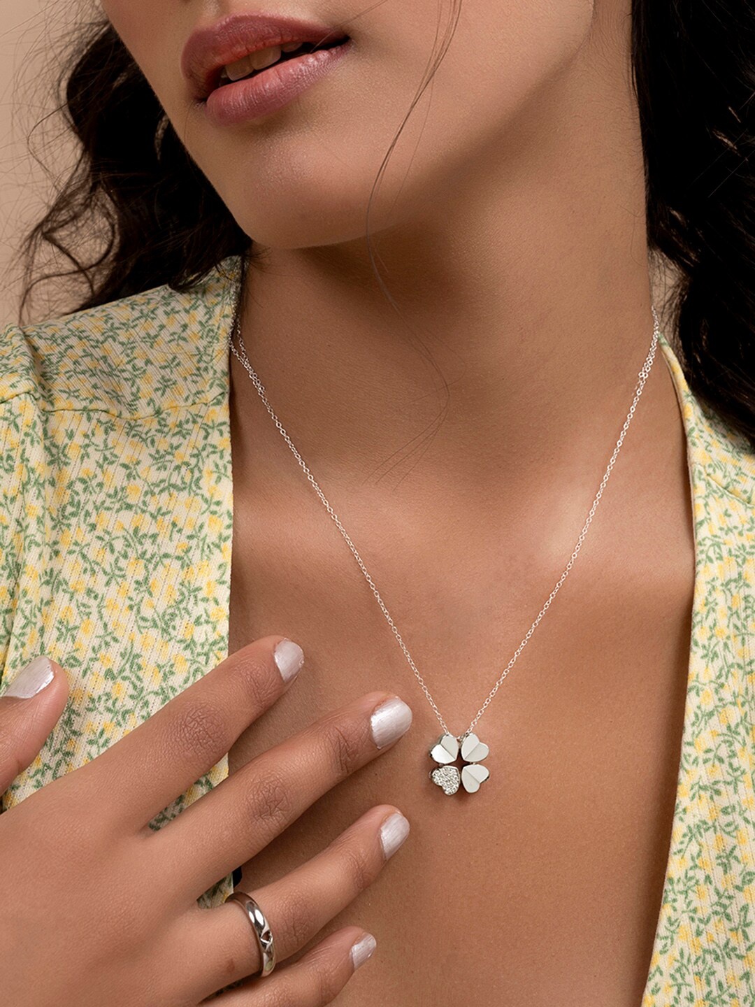

March by FableStreet Rhodium-Plated 925 Sterling Silver Four-Leaf Clover Necklace